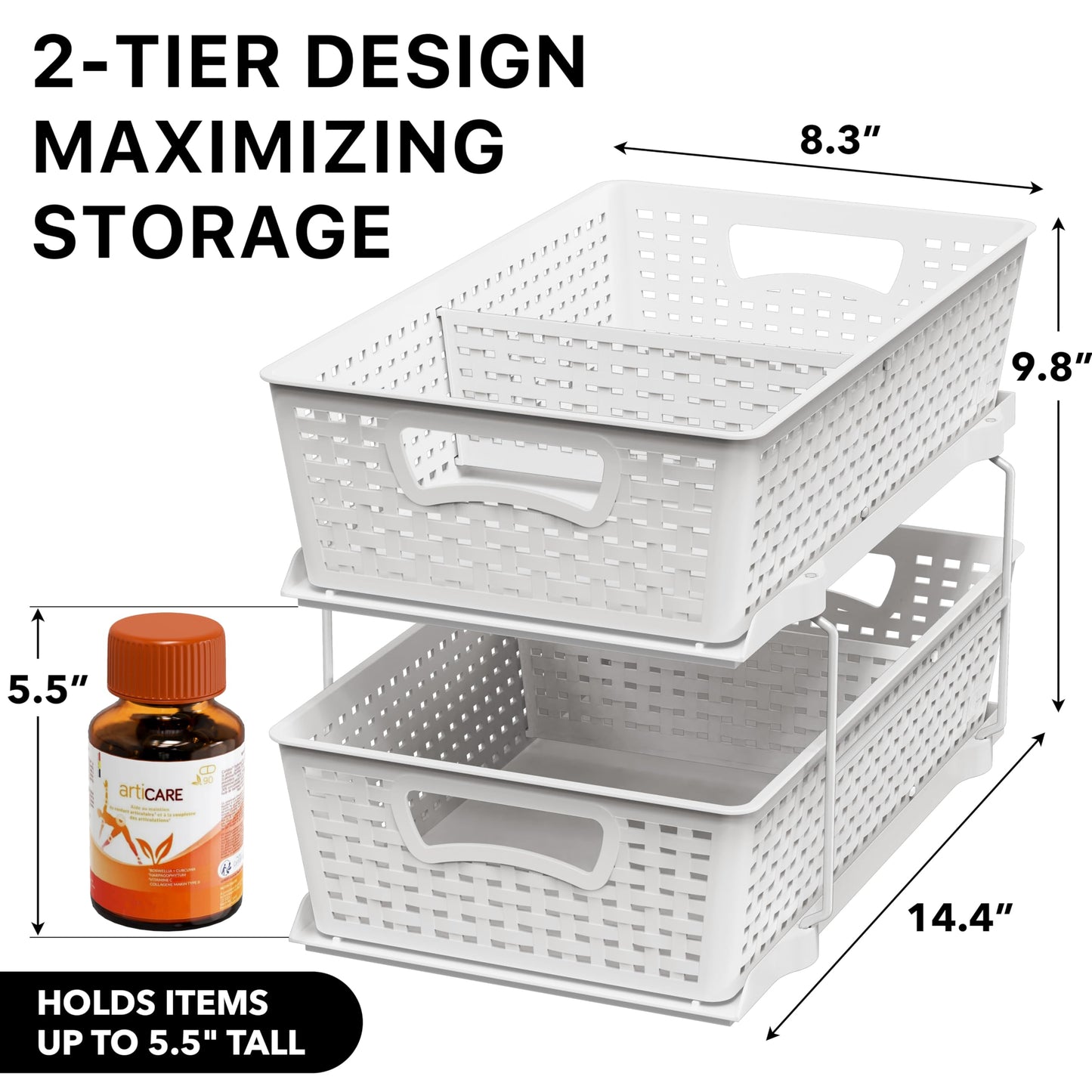 Simple Houseware 2 Tier Bathroom Organizer Tray Pull-Out Sliding Drawer/Under-Sink Storage, White