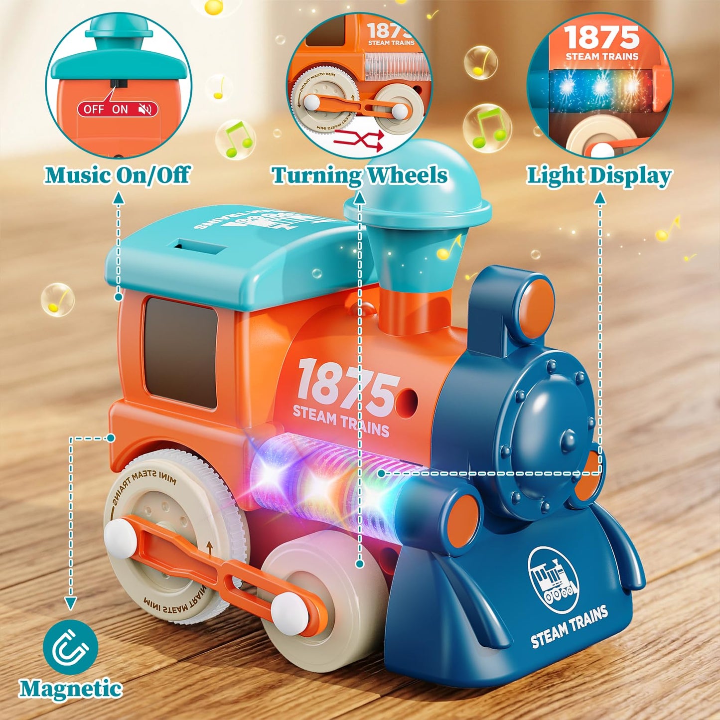 Train Set for Toddlers, Magnetic Train Toys for Toddlers 3+ Electric Train Set with Train Tracks Accessories Battery Operated, 4pcs Trucks Toy Train for Boys and Girls