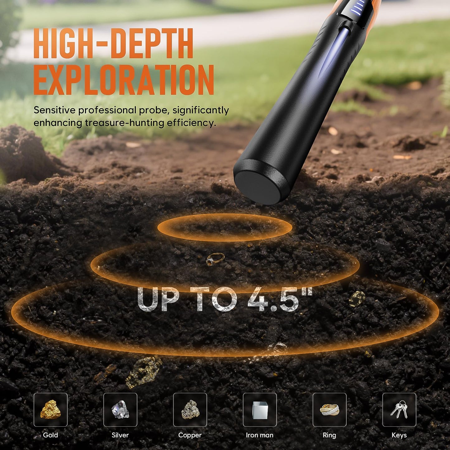 JKUSS Metal Detector Pinpointer, Search Treasure Pinpointing Finder Probe with LCD Display, Professional Waterproof Handheld Pin Pointer Wand with 4 Modes for Metal Detector Adults, Kids