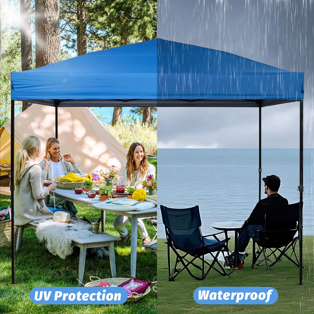 10x10 Canopy Replacement Top for Straight Leg, Pop-up Canopy Tent Replacement Cover, Waterproof Instant Canopy Top Cover with Rope for Garden, Picnic, Camping(Blue)