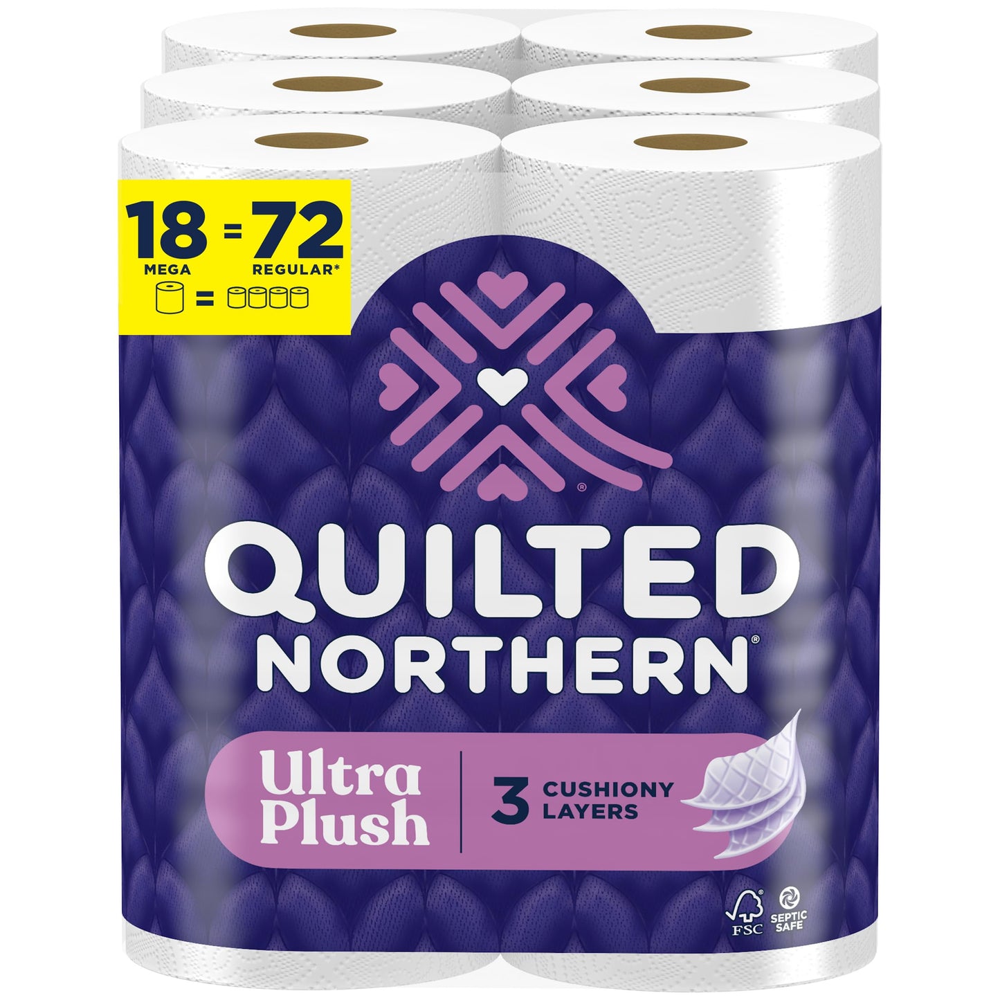 QUILTED NORTHERN Ultra Plush® Bath Tissue, Bathroom Toilet Paper, 18 MEGA Rolls