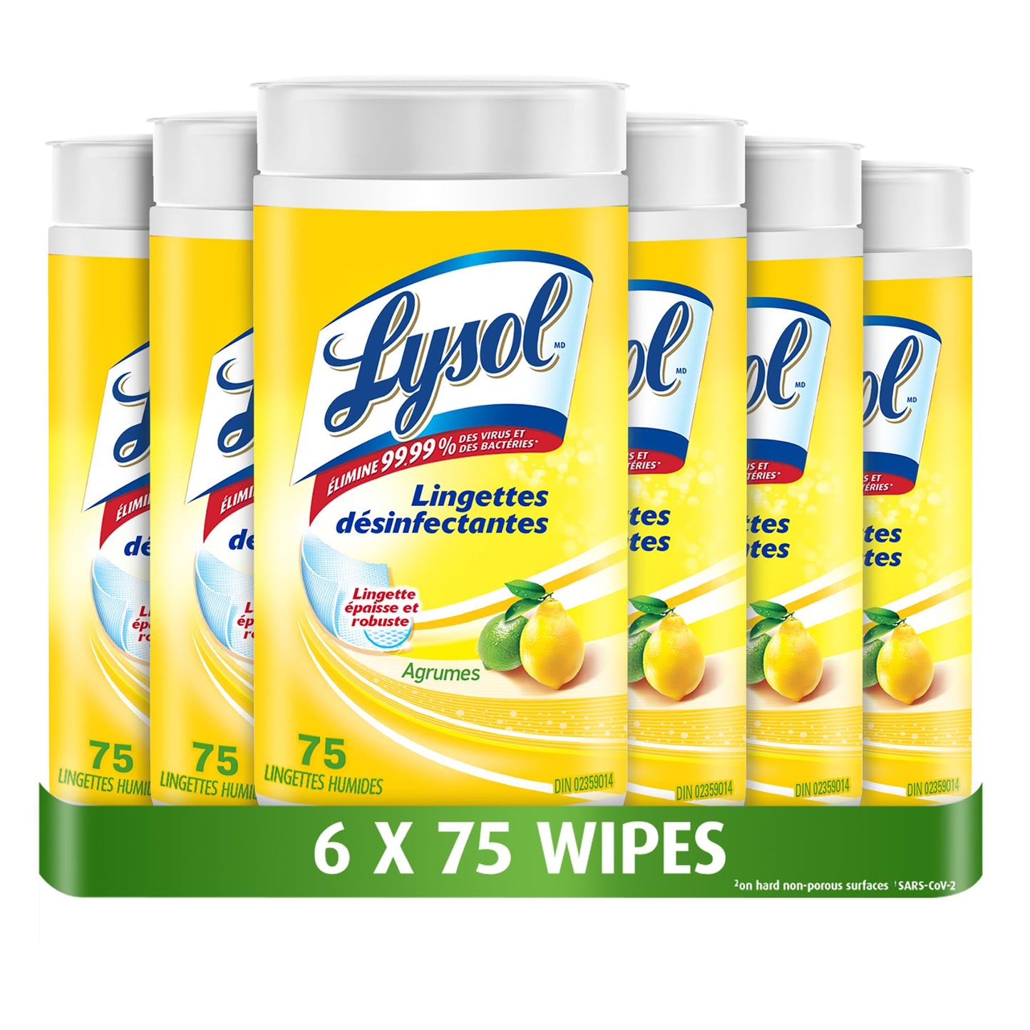 Lysol Disinfecting Wipes, Thick Cleaning Wipes with Micro Pocket Design for Home & Electronics, Kills 99.9% of Germs, Removes Allergens, Citrus Scent, 6 x 75 Count (450 Total Wipes)