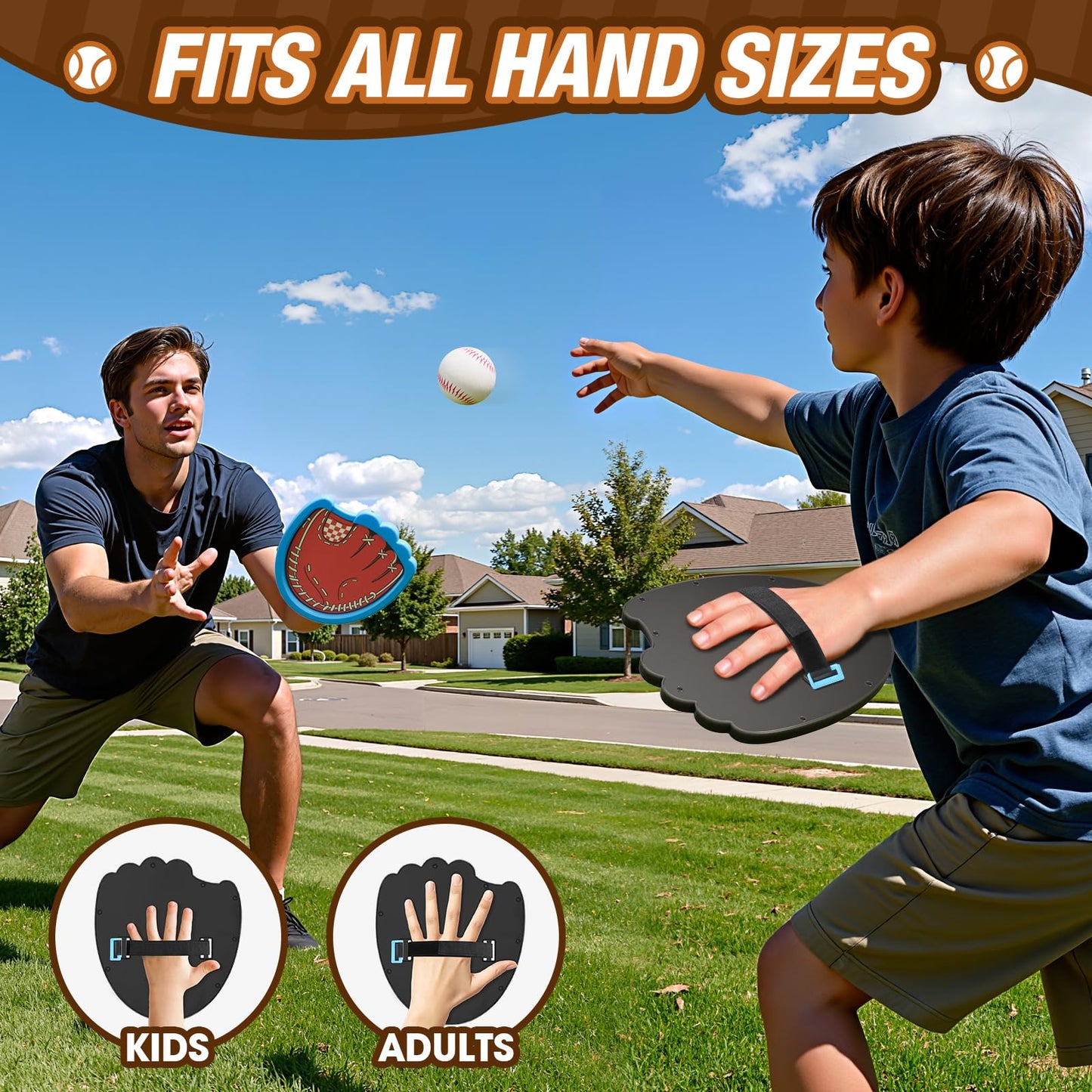 HYES Toss and Catch Ball Game Set with 4 Paddles, 6 Sticky Balls and 1 Storage Bag, Toddler Baseball Glove, Kids Outdoor Ball Catch Games, Beach Yard Camping Toy Gift for 3-12 Years Old Teenagers
