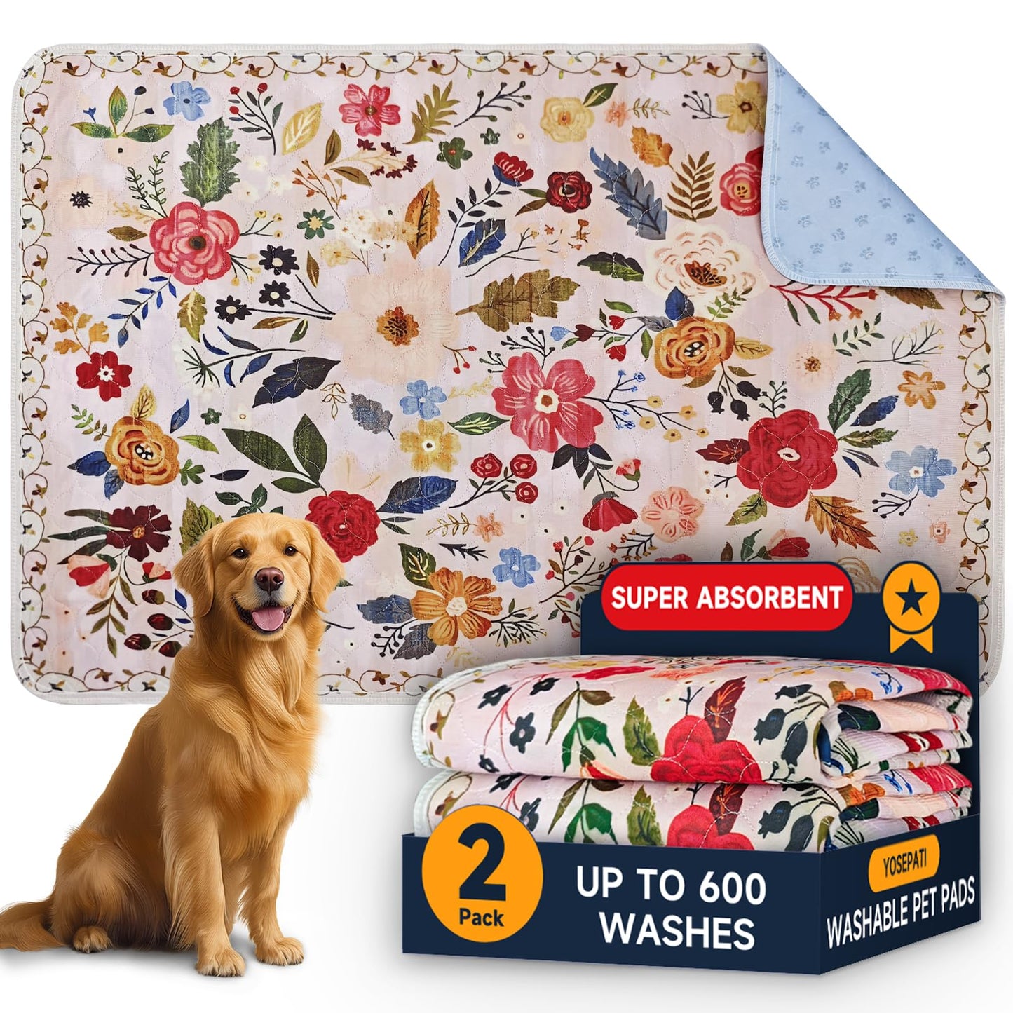 Washable Pee Pads for Dogs, 2 Pack Reusable Puppy Pads 40"x26" Super Absorbent Quick Dry Dog Training Pads, Waterproof & Non-Slip Whelping Pads for Crate,Floor,Sofa (Pink Garden, 40"x26"(Pack of 2))