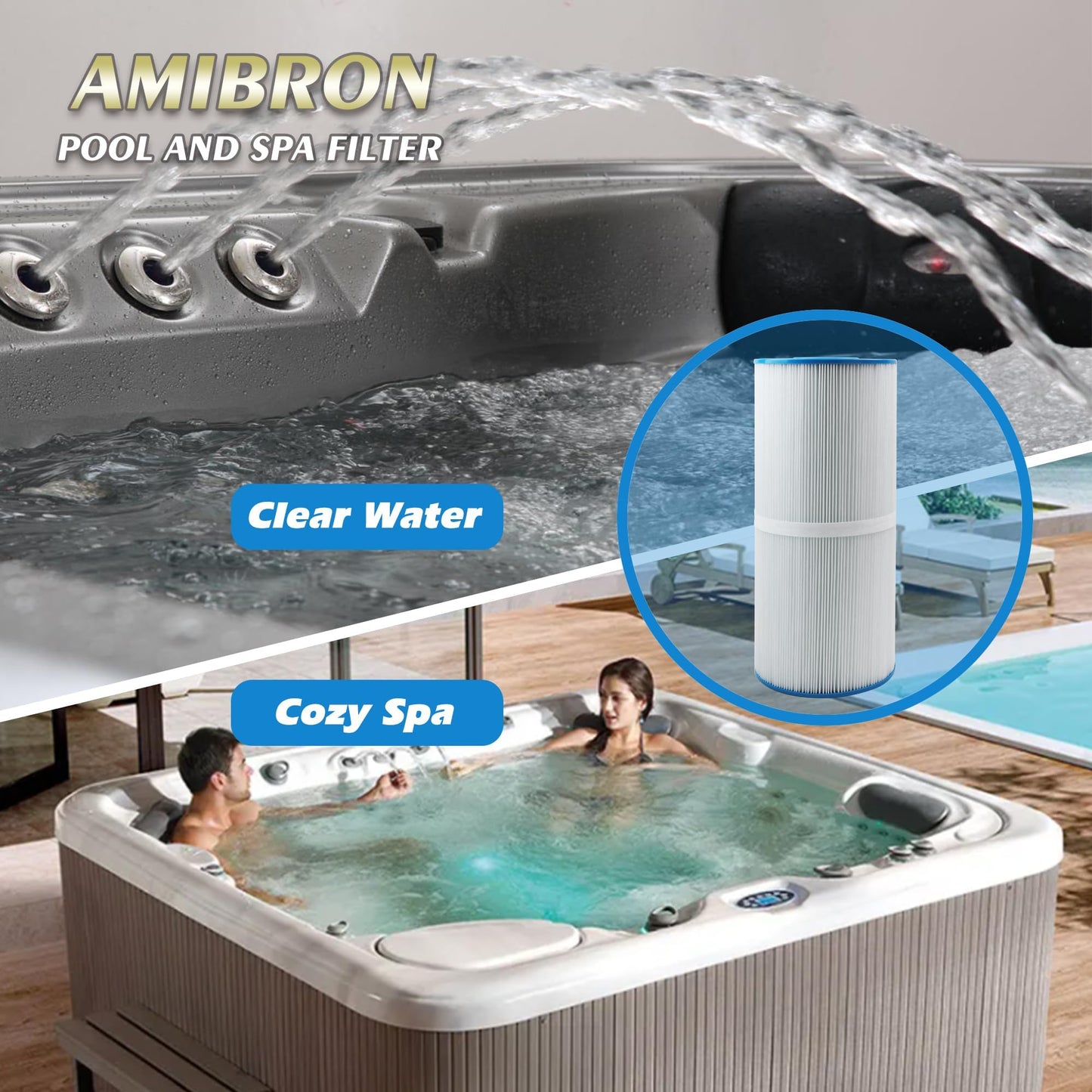 AMIBRON PRB50-IN Spa Filters, Replaces For Unicel C-4950, Filbur FC-2390, 03FIL1600, 373045, Compatible For Jacuzzi J210/J220/J235/J245/J275, 50 sq.ft 5X13 Drop in Hot Tub filter 2 Pack