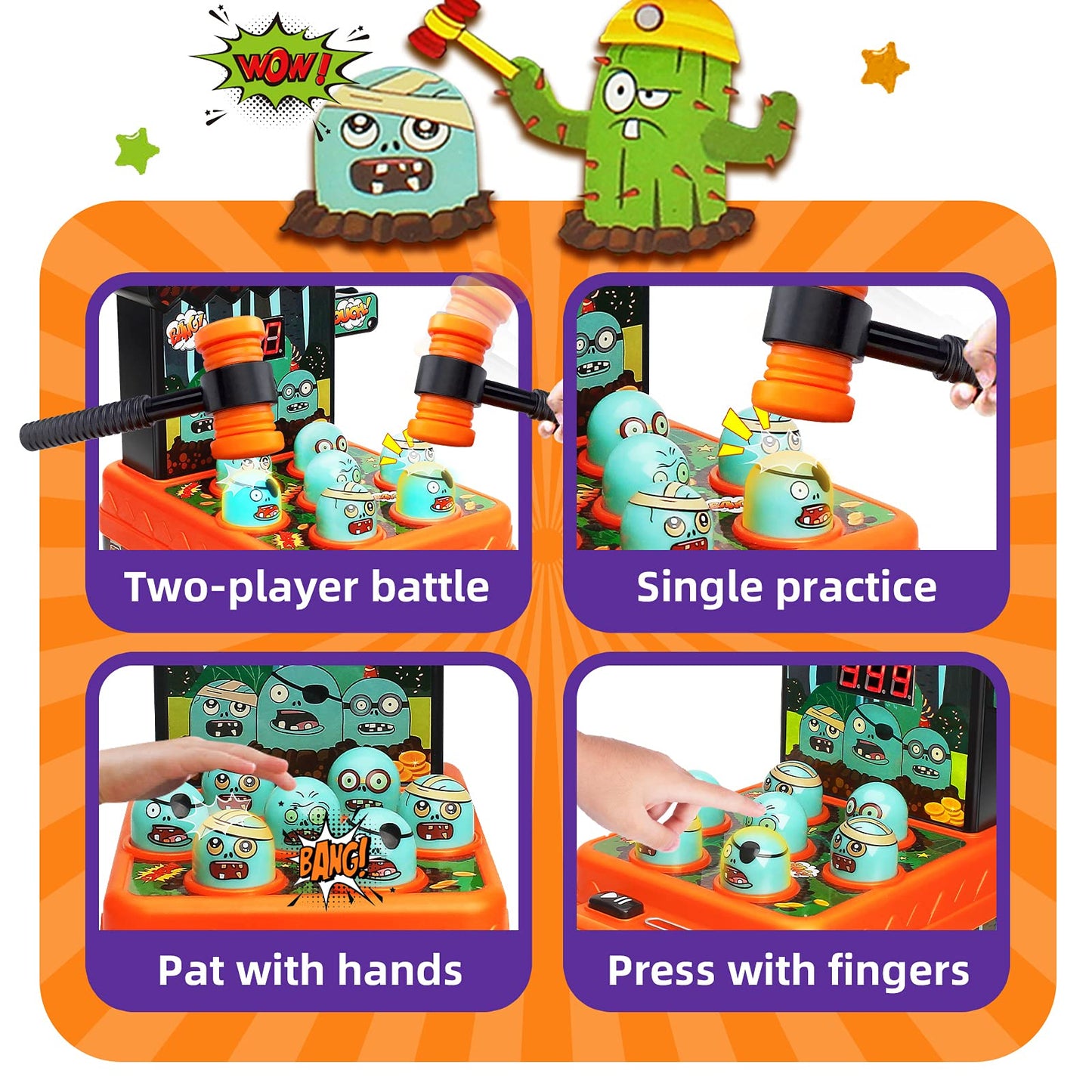 Arcade Game Toys for Ages 3 4 5 6 7 8 9+ Year Old, Whack Game Mole, Mini Electronic Interactive Hammering & Pounding Mole Toys, Gift Idea for Baby Toddler Kids Girls Boys, Cartoon Zombie Style Fun Toy
