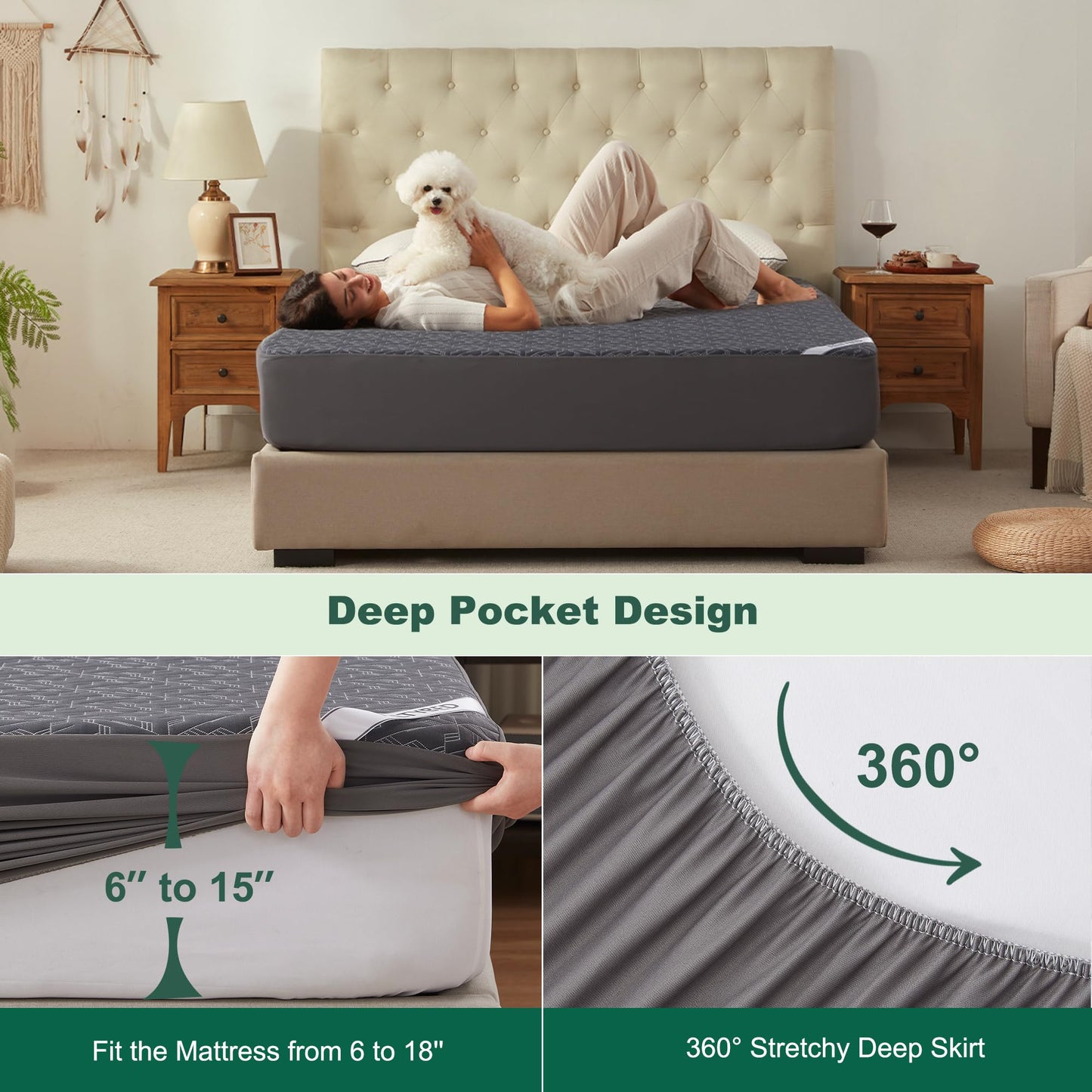 2 Pack Waterproof Mattress Protector Queen Size, Mattress Pad Cover 3D Air Fabric, Noiseless and Breathable Mattress Pad Fitted Style with Stretchable Pockets,Ultra Soft and Machine Washable