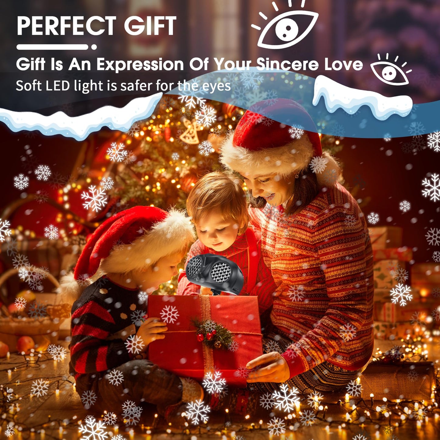 Christmas Snowflake Projector Lights Outdoor, Upgraded Owl Shape Snowfall Lights Projector with Remote, IP65 Waterproof Landscape Light for Xmas Holiday Wedding Indoor Garden Patio Party (Black)