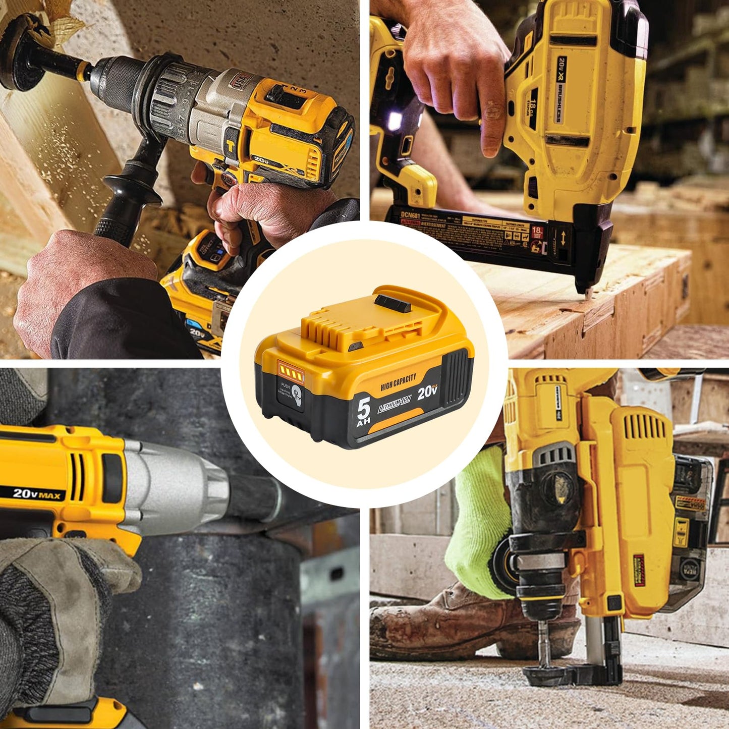 2Packs Compatible with Dewalt 20V MAX Battery 5.0Ah Lithium Replacement for DCB200 DCB201 DCB203 DCB204 DCB206 DCB208 Cordless Power Tools & Chargers DCB112 DCB115