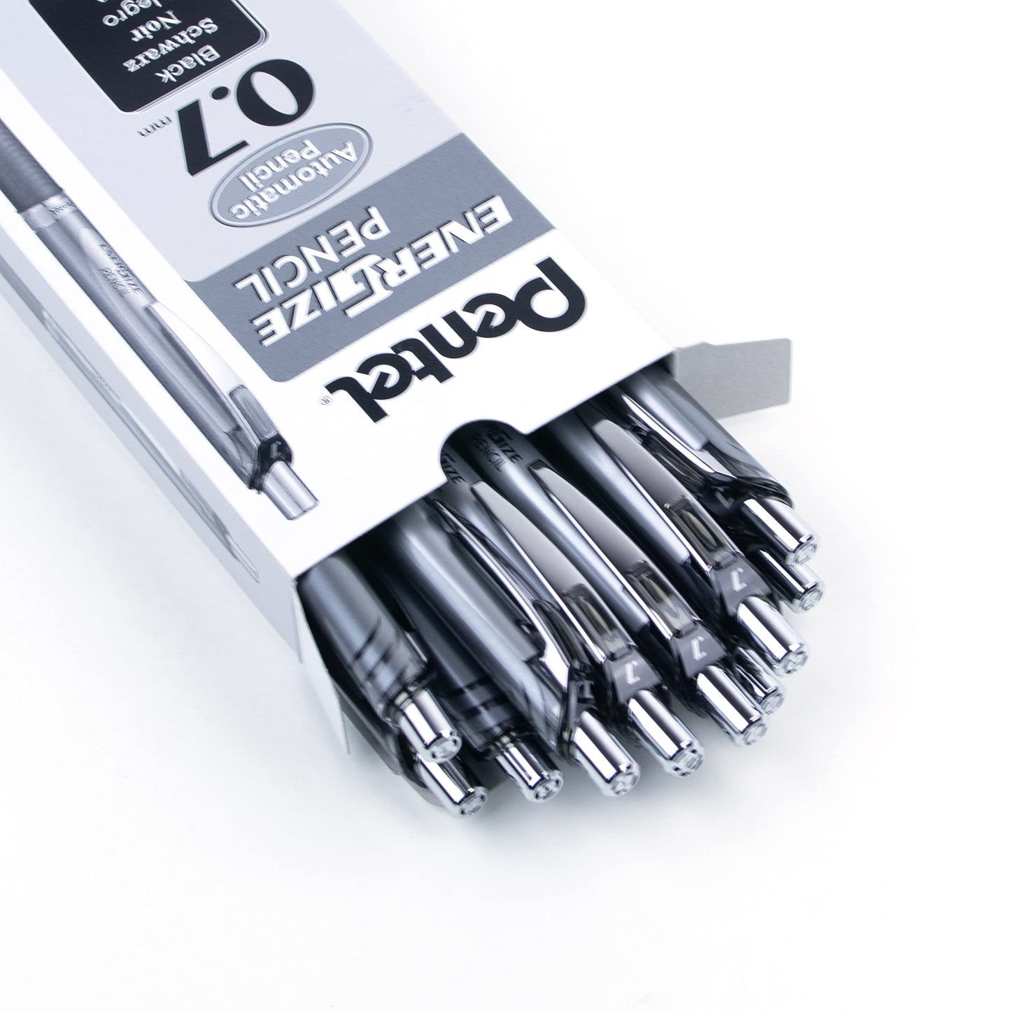 Pentel EnerGize Retractable Mechanical Pencil, 0.7mm Medium Point, Black Accents, Companion Pencil for the EnerGel BL77 Pens, PL77-A, Box of 12