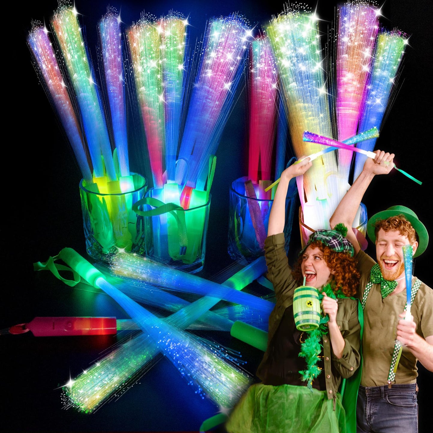 SHQDD 28 PCS Glow Fiber Wands, LED Party Favors, LED Light Wands, Glow in The Dark Party Supplies, LED Flashing Sticks, Fiber Optic Light Wand Stick for Party, Wedding Favors