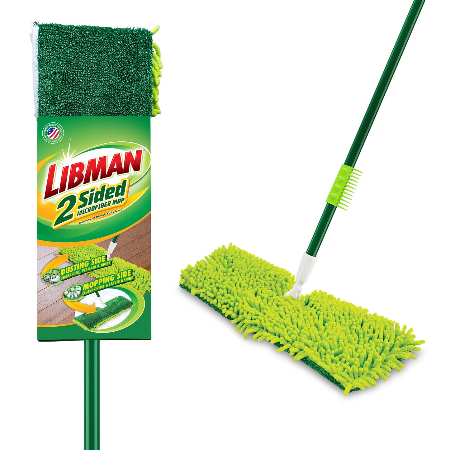 Libman 18" 2-Sided Microfiber Dust Mop, Double Sided Dry Wet Mops for Floor Cleaning, Hardwood, Laminate, Tile Cleaner, 360 Degree Swivel Head, 49” Long Handle