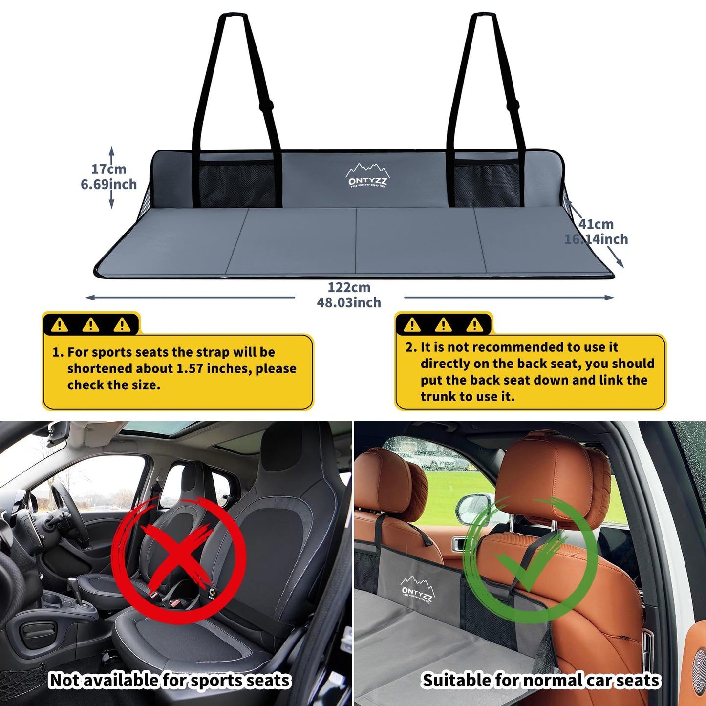 ONTYZZ Car Rear Seat Mattress Extension Plate Foldable Portable Mattress for Sleeping Car Back Seat Extender Increase Trunk and Car Bed Camping Space for Camping Car, Model3/Y/S