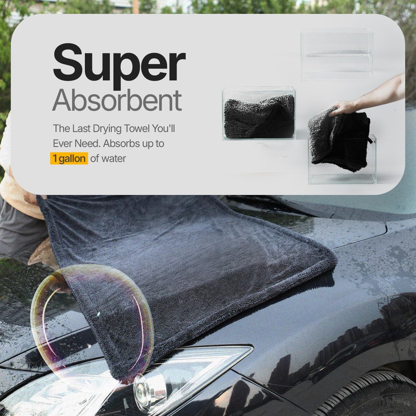Crystal Clean 1300GSM Microfiber Towels for Cars – XL Drying Towel with Double Twisted Loop, Professional Detailing Towel Car Detailers - Quick Dry, Paint Safe & Swirl-Free