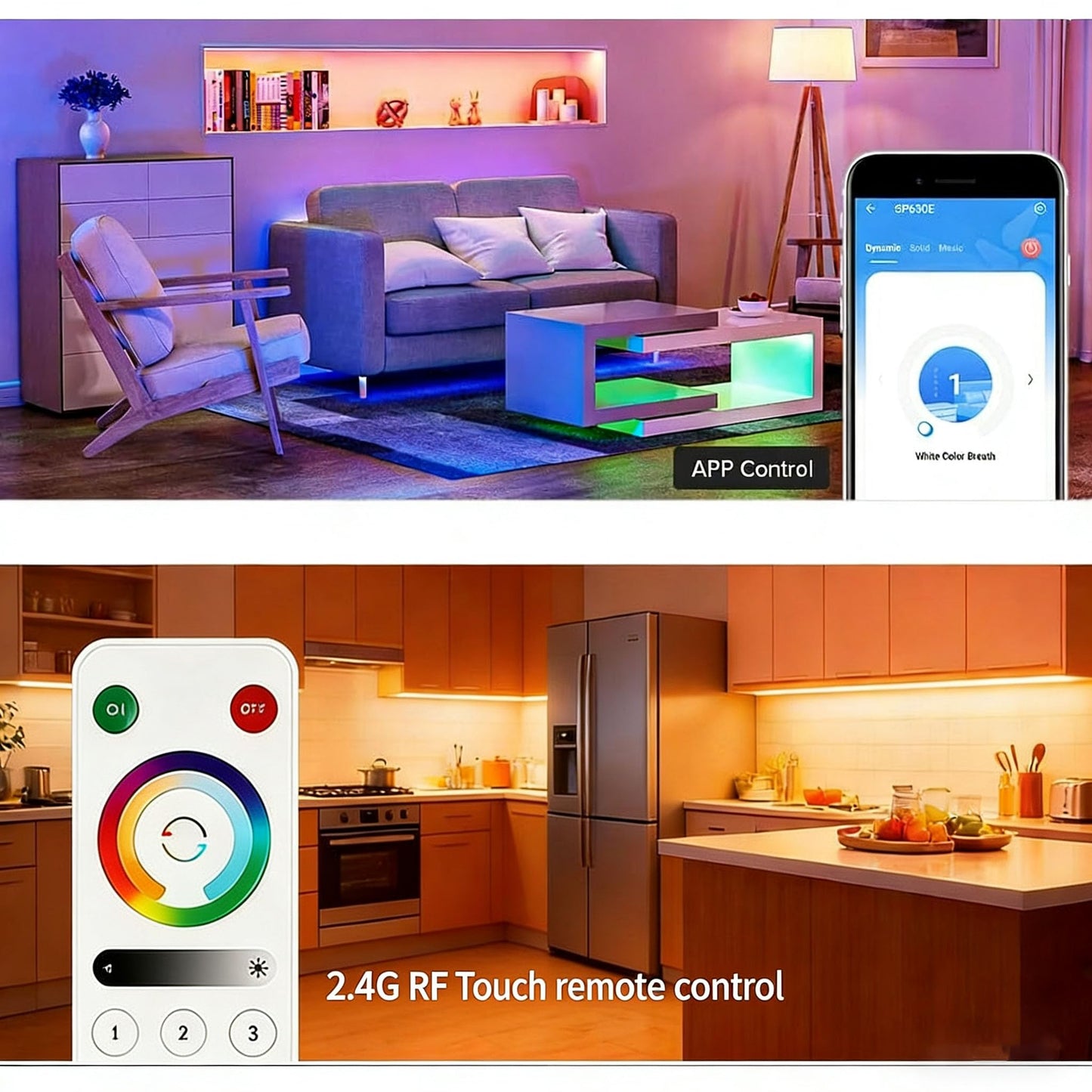 UCHARGE SP630E Bluetooth LED Controller Kit with RB3 RF Remote, 4 Zones App Control DC5V-24V for COB FCOB RGB RGBW Addressable LED Strip WS2812B WS2815 SK6812, Music Sync Smart Lighting