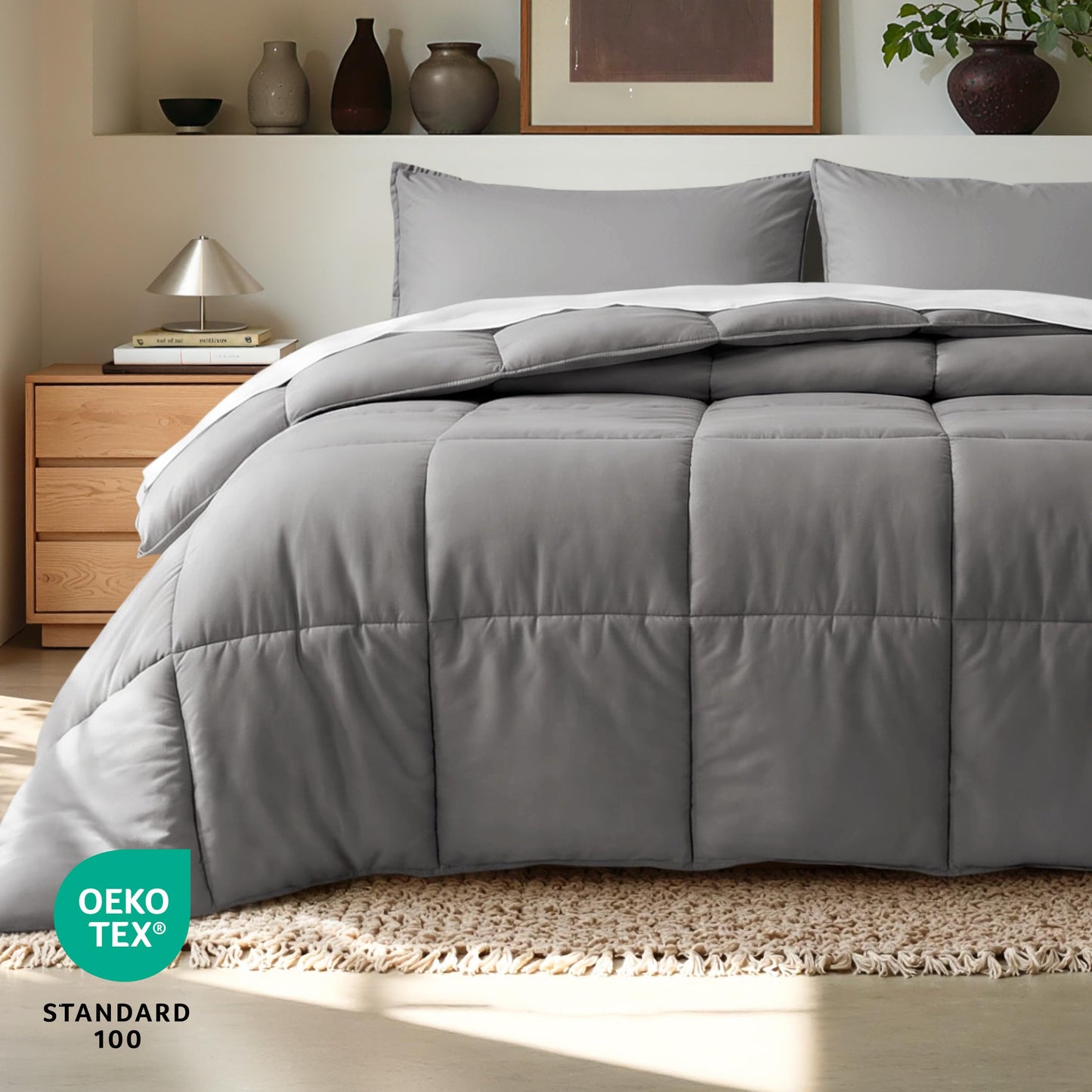 Bare Home Comforter Set - Twin/Twin Extra Long - Ultra-Soft - Premium 1800 Series - All Season Warmth (Twin/Twin XL, Grey)