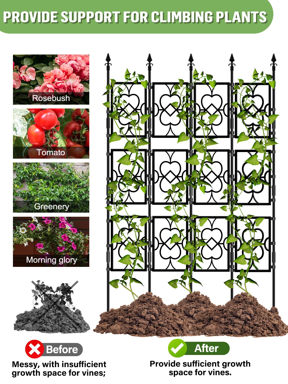 4 Sets Garden Trellis for Climbing Plants, Kalolary 5.5FT Plastic Love Screen Plant Trellis Frame for Potted Plants Rustproof Thicken Cucumber Trellis Stand for Vines Flowers Vegetable Indoor Outdoor