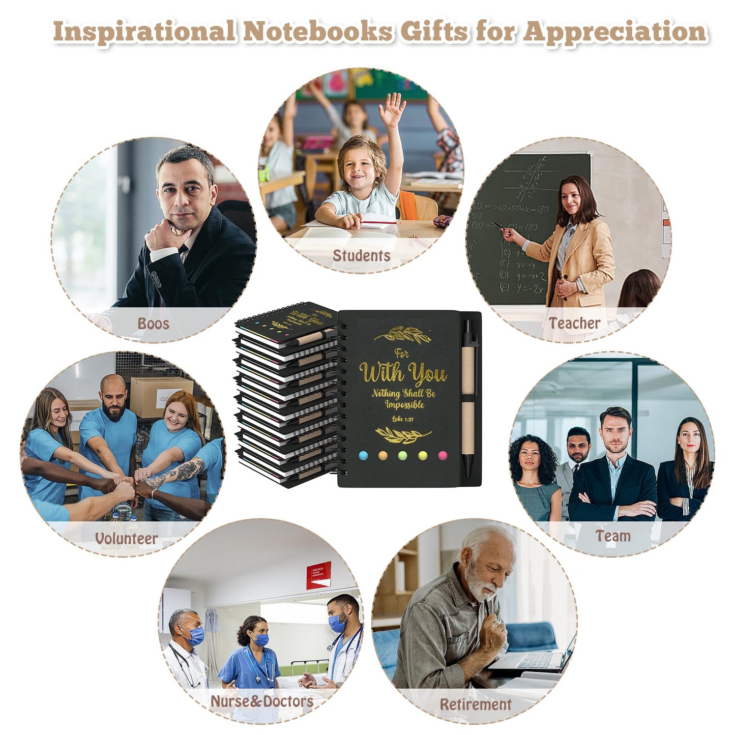HochoLii 30 Pack Spiral Notebooks with Pens,Notebook in Bulk with Positive Words, Bulk Christian Gifts,Coworker Gifts,Prayer Journal,Small Gifts,Black