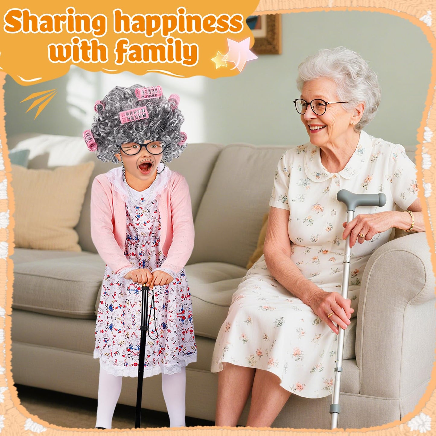 Cosweet Old Lady Costume for Girls, Grandma 100th Day of School Accessories for Kids 3-10 Years Cosplay Wig Dress up