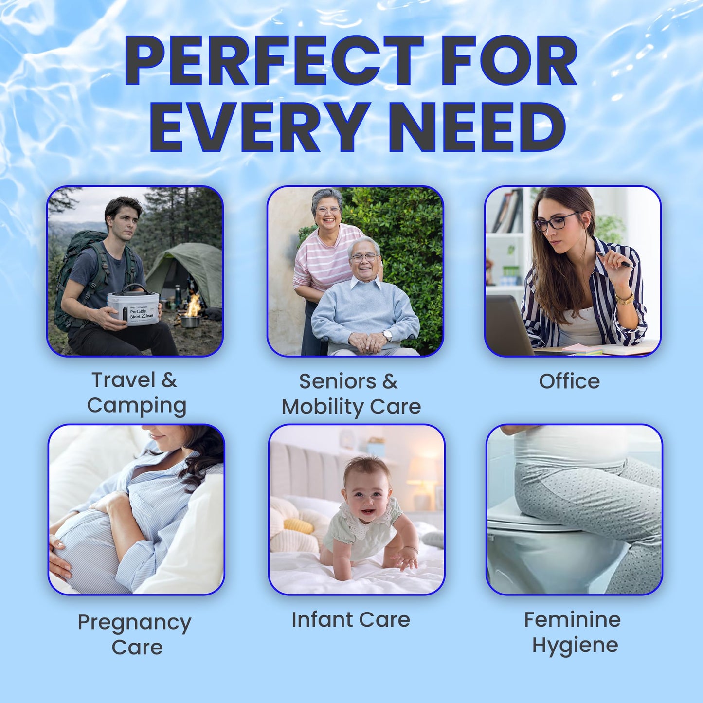 2Clean Portable Electric Travel Bidet - USB Rechargeable Bidet for Men and Women, Toilet Hygiene Solution with 2.3 Liter Container, Lightweight, Portable Device for Travel, Camping, Outdoor Living