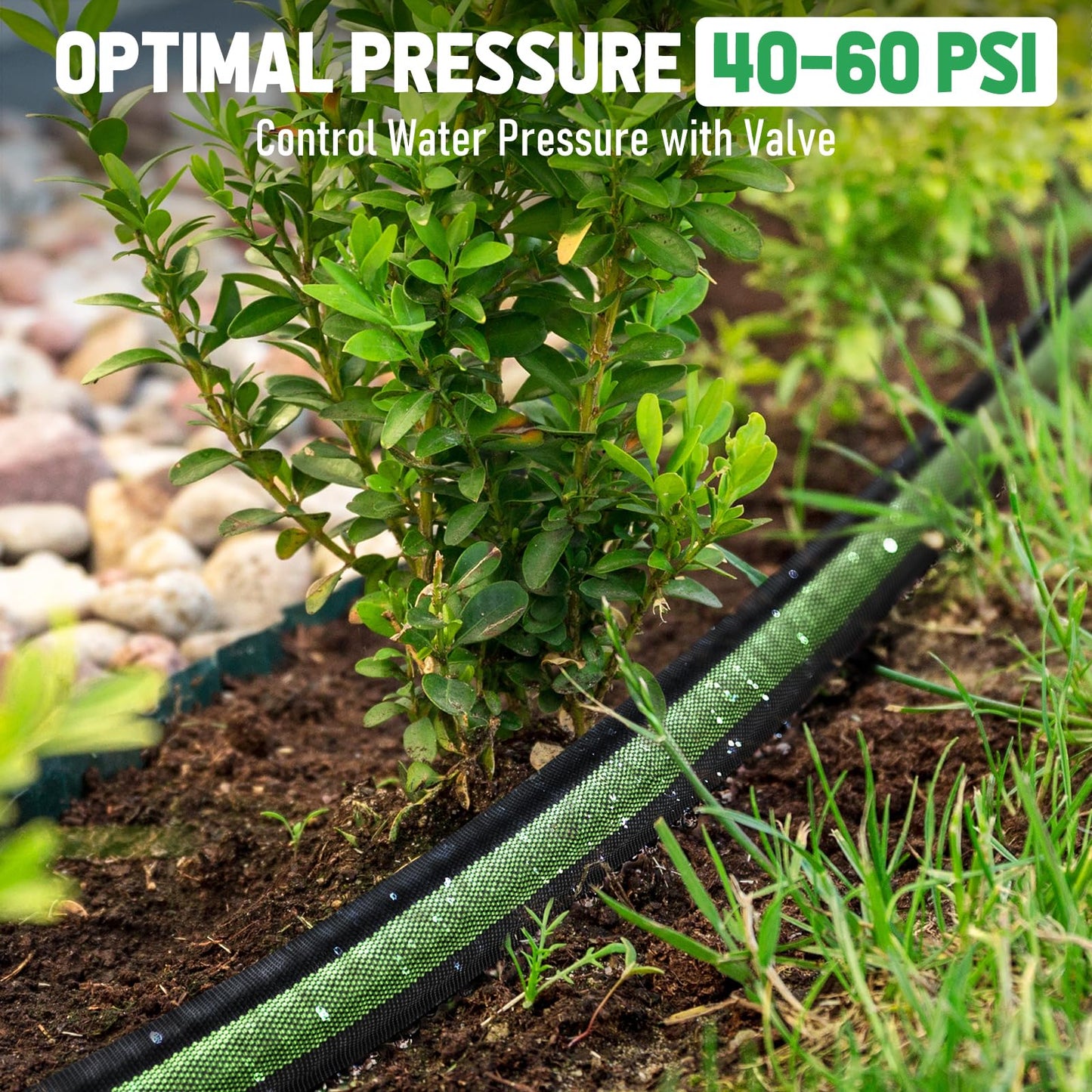 Flat Soaker Hose 100FT for Garden and Lawns, 80% Water-Saving Drip Irrigation Hose with Anodized Aluminum Ends, Flexible Leakproof Double Layer Gardening Hoses（50FT×2 Pack）