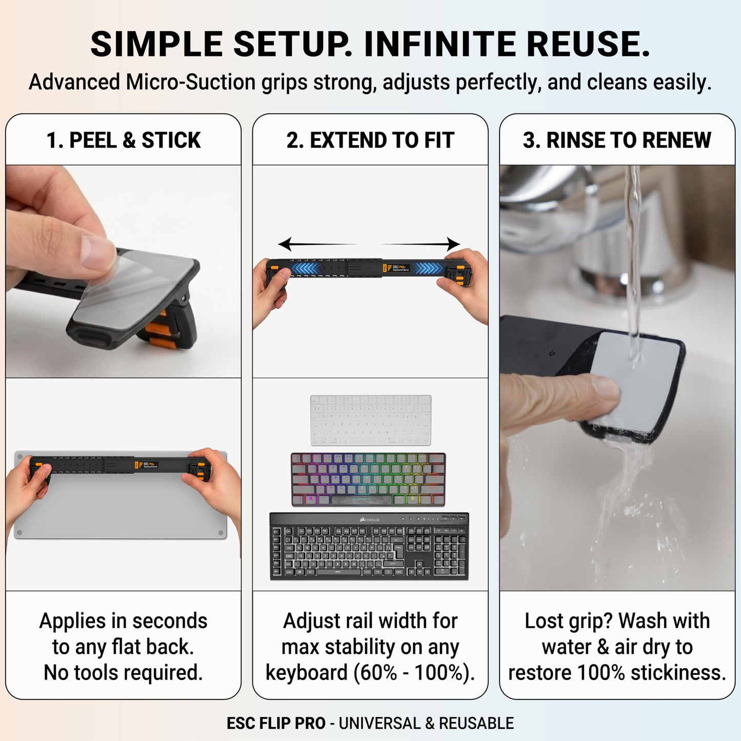 ESC Flip PRO Computer Keyboard Stand for Desk, Adjustable Tilting Keyboard Lifter for Ergonomic Typing, Minimalist Keyboard Riser with Non-Slip Feet, Extendable Holder Fits Most Keyboards