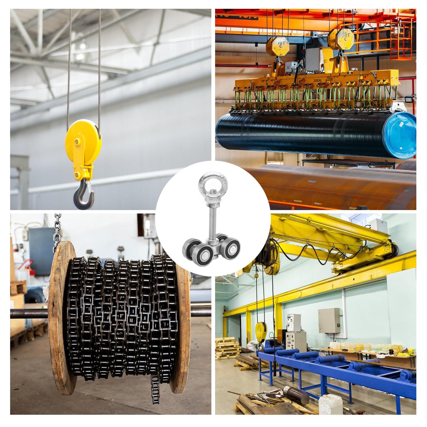 BIAXJUNY 4 Wheel Trolley Assembly Rollers, Silent Strut Trolley, Solid Steel, M10 Bolt, Lifting Eye Nuts, 1-5/8" Wide Strut Channel (2pc)