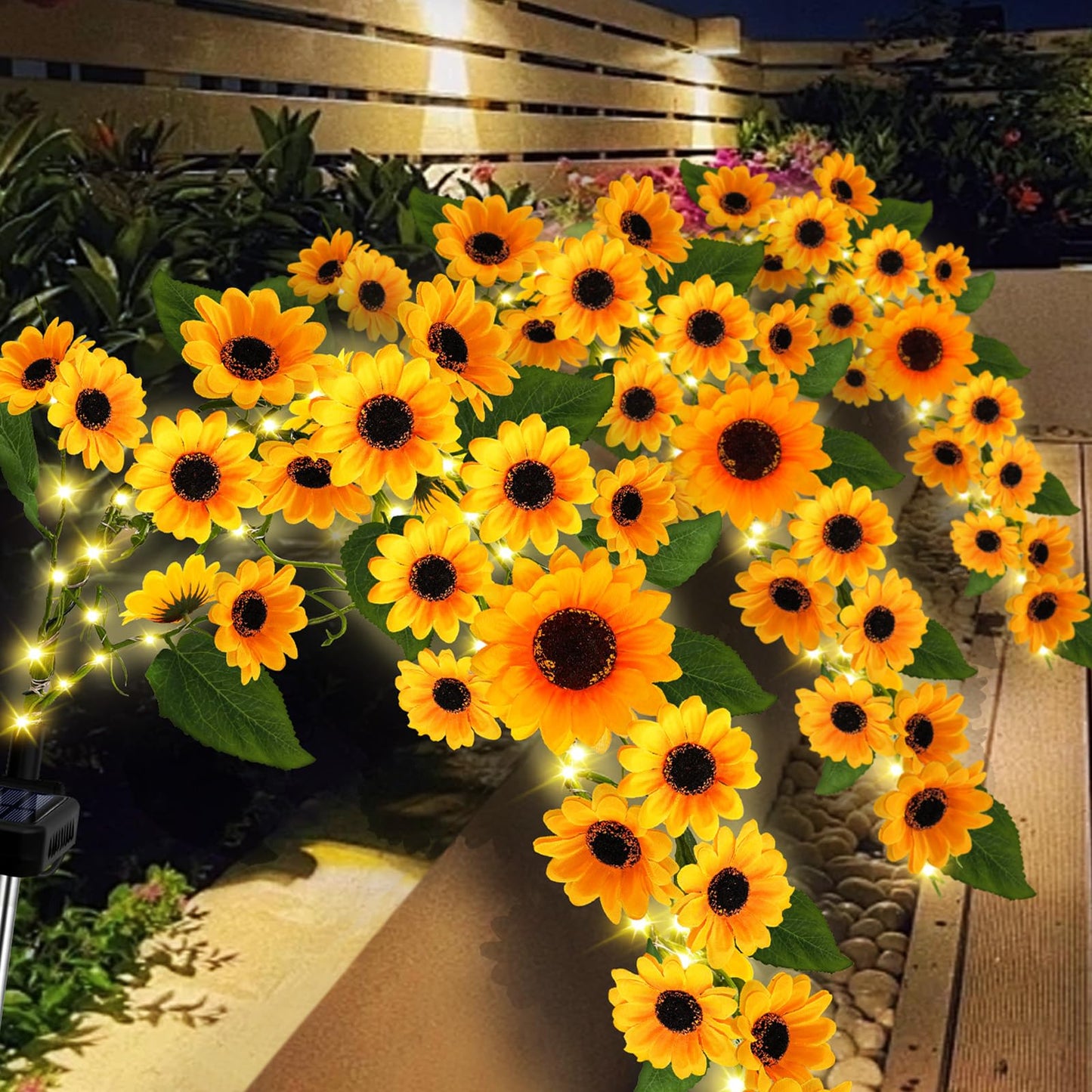 Solar Garden Lights Outdoor, Waterproof Solar Sunflower Lights 4 Pack Willow Vine Lights with 90 LED 23 Sunflower Warm Lighting Auto ON/Off for Garden Yard Flowerbed Backyard Decor, Gift for Mom Women
