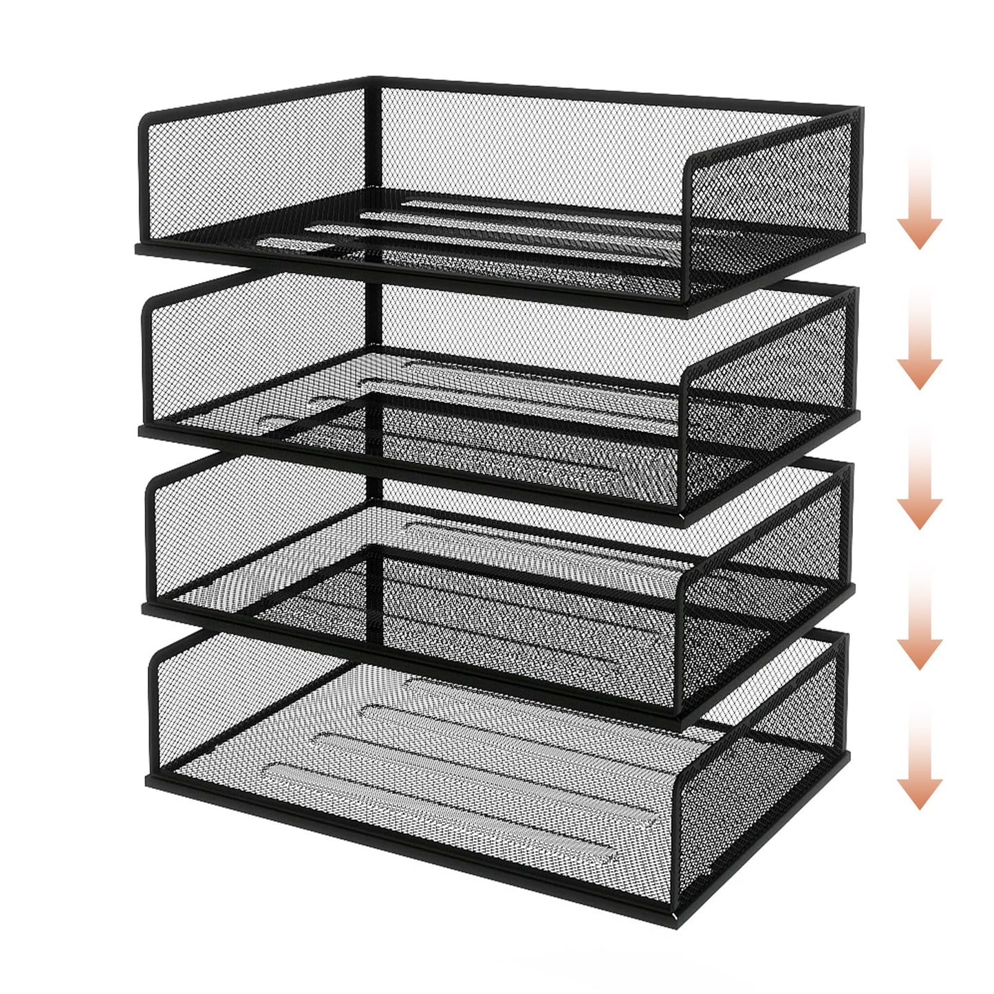 Natwind 4 Tier Stackable Paper Trays for Letter Documents, Desktop File Organizers for Office Supplies, Metal Mesh Desk Organizer，Office Organizer，Letter Trays for Home, Office, School，Black