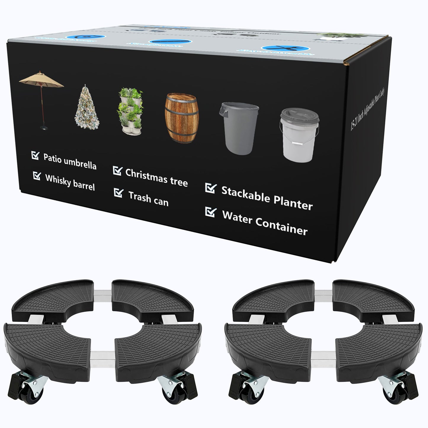 CASIMR Plant Stand with Wheels, Adjustable 15-21" Heavy Duty Plant Caddy with Casters, 440lb Capacity Indoor Outdoor Large Potted Planter Cart Dolly, 2 Pack Rolling Plant Stand for Flower Pot