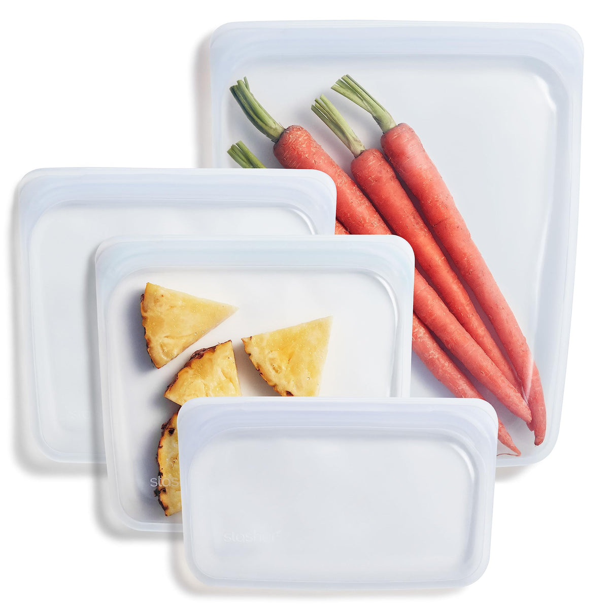 Stasher Silicone Reusable Food Storage Bags, 4-Pack, Reusable Freezer Bags, Microwave, Dishwasher, Oven Safe, Sous Vide, Premium Lunch Containers, Eco Friendly, Snack Bags, Food-safe Silicone, Clear