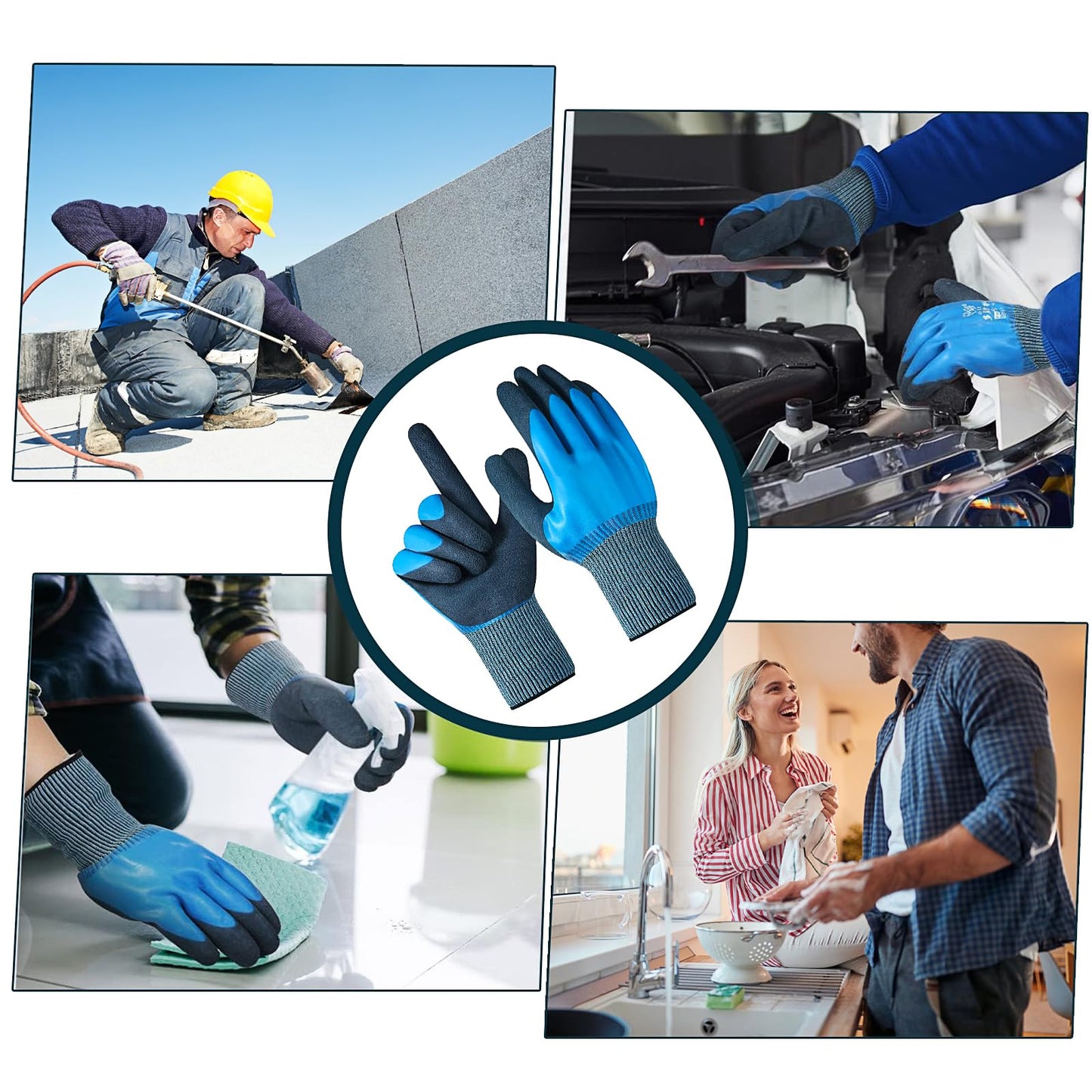 12 Pairs Waterproof Work Gloves, Double Coated Working Gloves Non-slip Working Gloves Bulk, Work Gloves with Grip for Gardening Car Cleaning Fishing