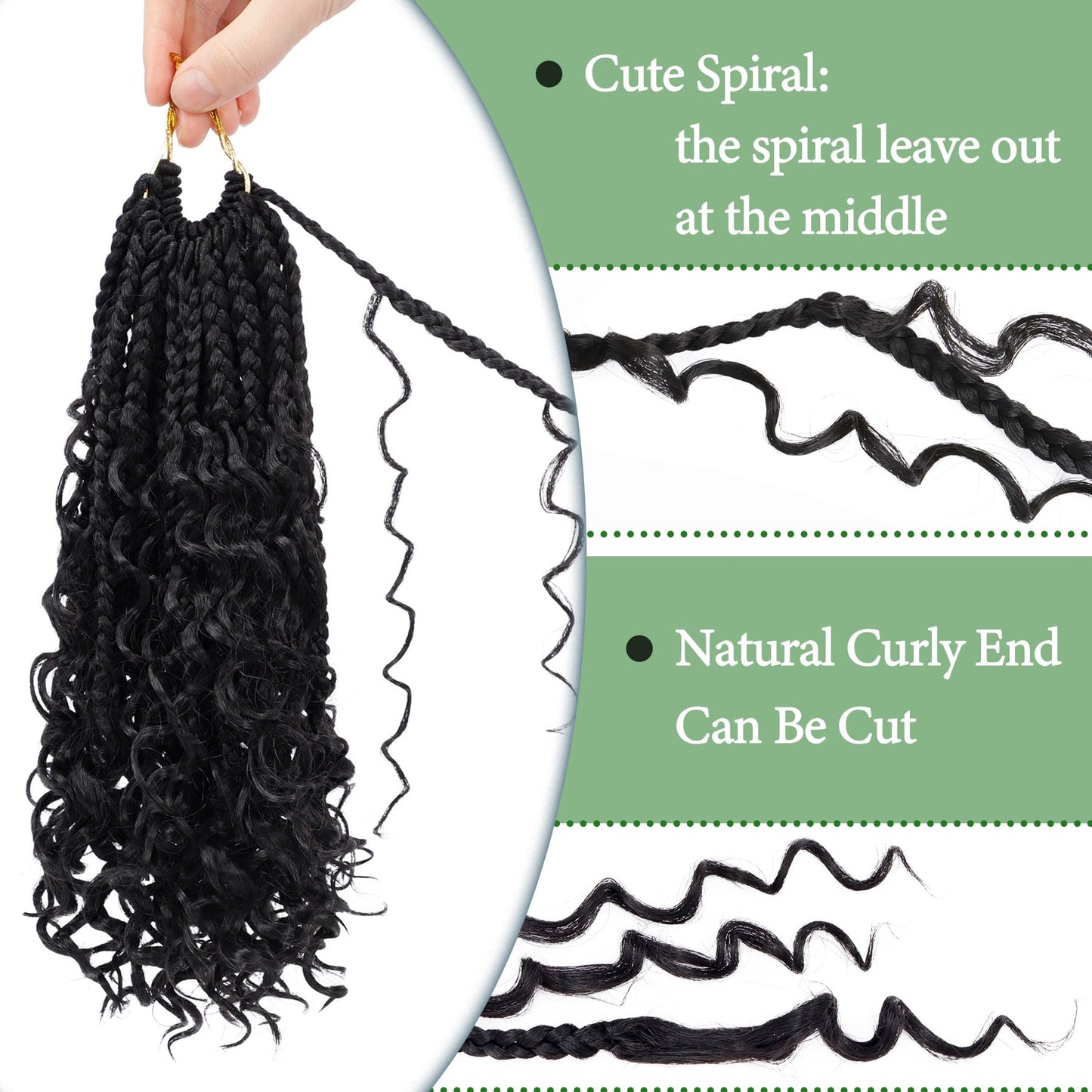 8 Packs Goddess Box Braids Crochet Hair 10 Inch Pre-looped Bohemian Crochet Boho Box Braids With Curly Ends 3X Crochet Braids Hair for Women Synthetic Braiding Hair (#1B)