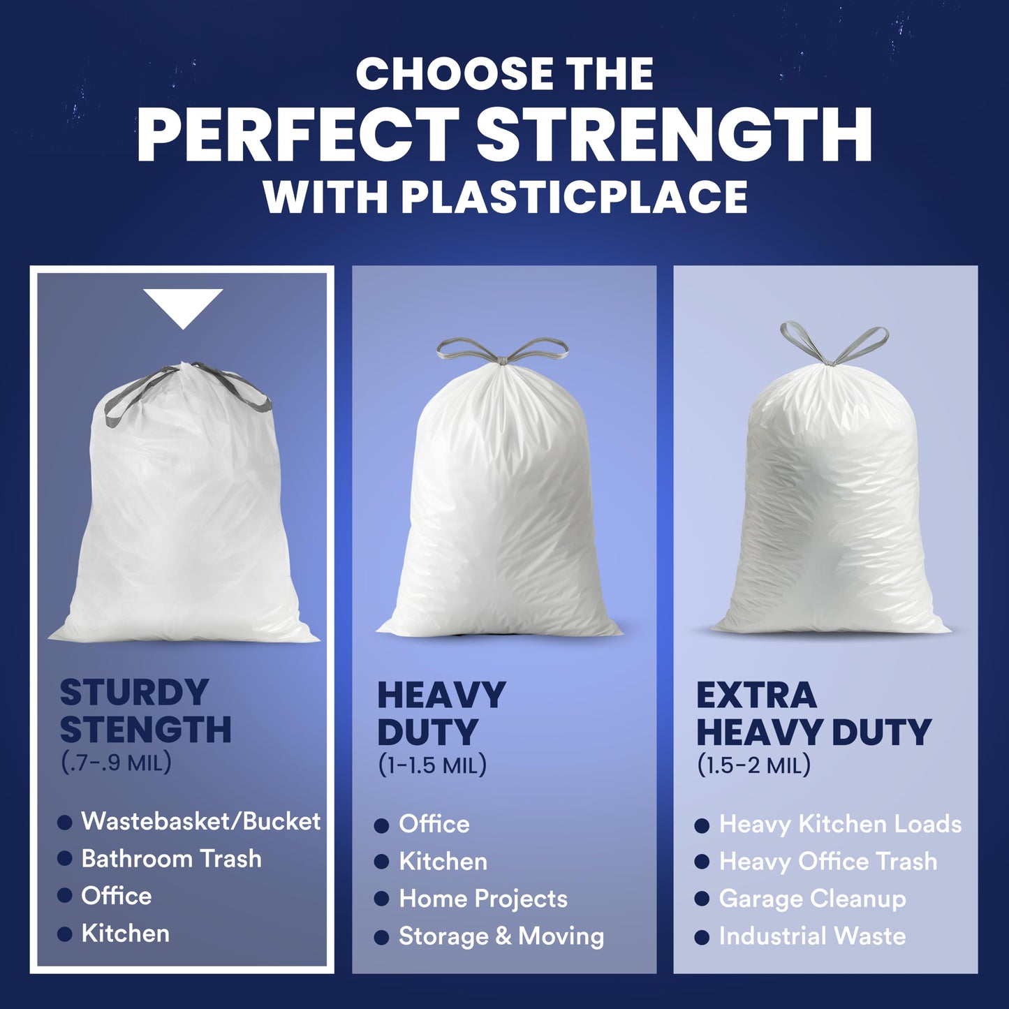 Plasticplace 4-6 Gallon White Drawstring Bags, 100% Prime Material, 17x20, 0.7 Mil, 200/Case