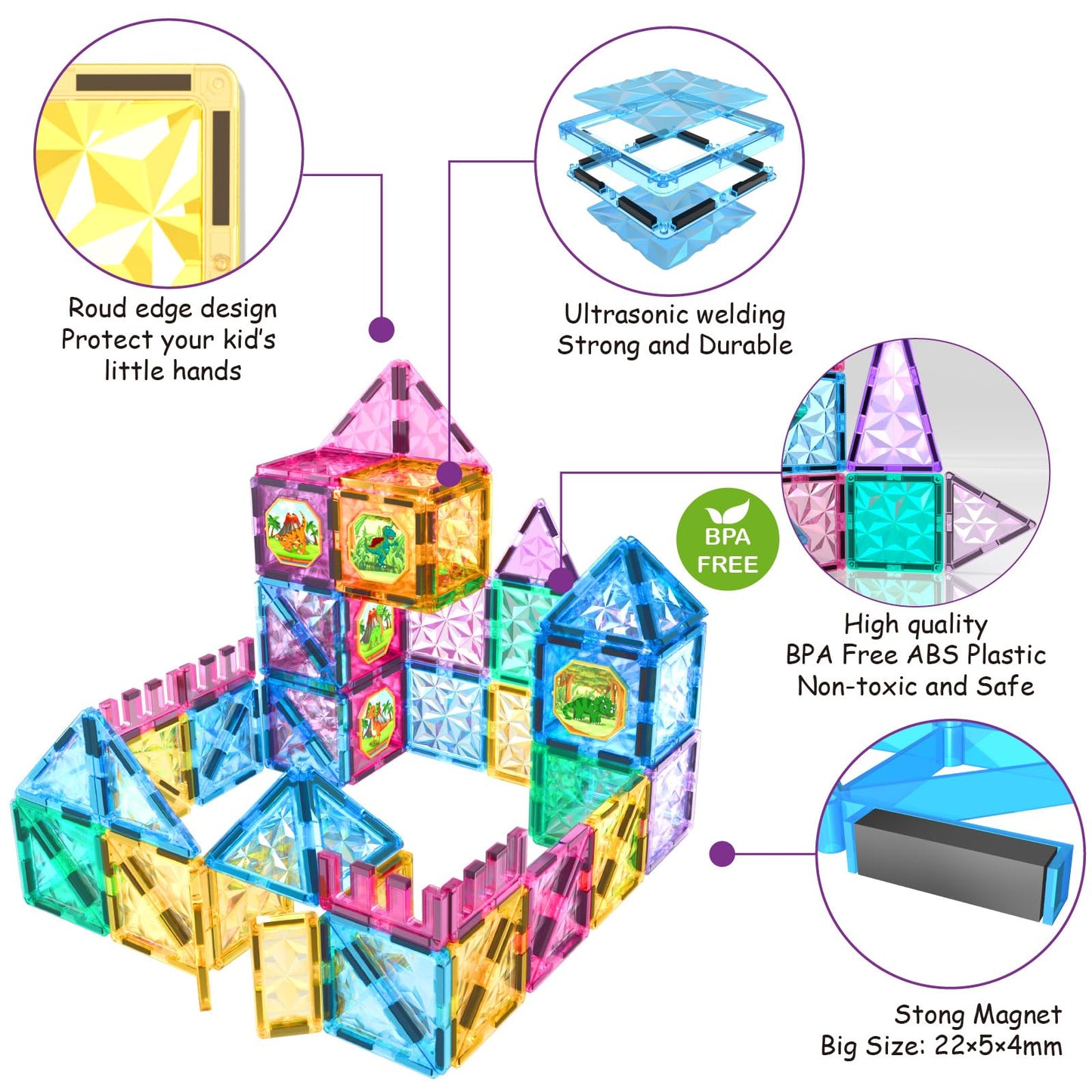 Jasonwell Magnetic Tiles Building Blocks Set for Boys Girls Preschool Educational Magnet Construction Kit Stacking STEM Toys Christmas Birthday Gifts for Kids Toddlers 3 4 5 6 7 8 9 10 + Year Old