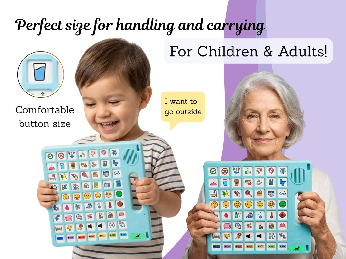 8 Languages AAC Device with 63 Buttons - Speech Tool for Autism - TBI, Talking, Communication Support for Nonverbal Users, ALS, Stroke, Apraxia, Aphasia - Intuitive Audio with Lanyard.