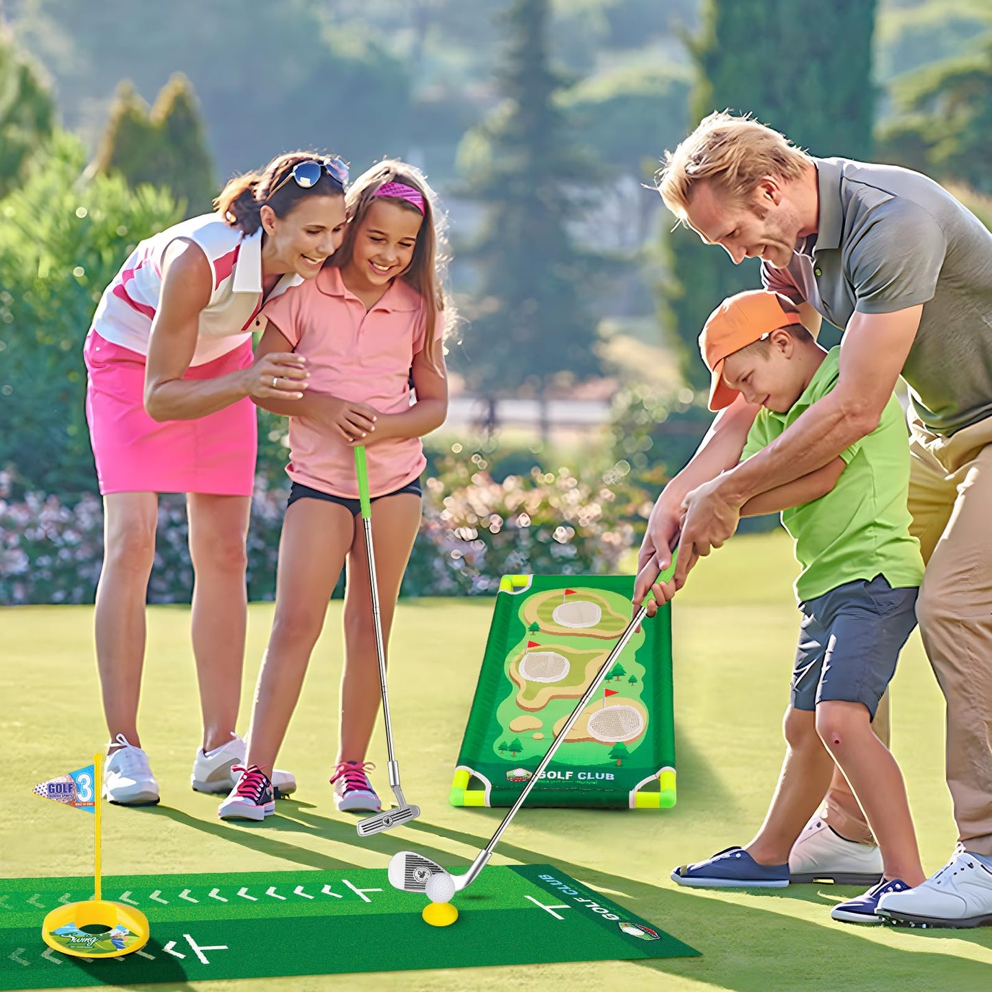 Liberry Kids Golf Set Aged 3 4 5 6 for Boys Girls, Retractable Toddler Golf Clubs Set with Putting Mat & Cornhole Board, Outdoor Indoor Sports Toy Birthday Gifts