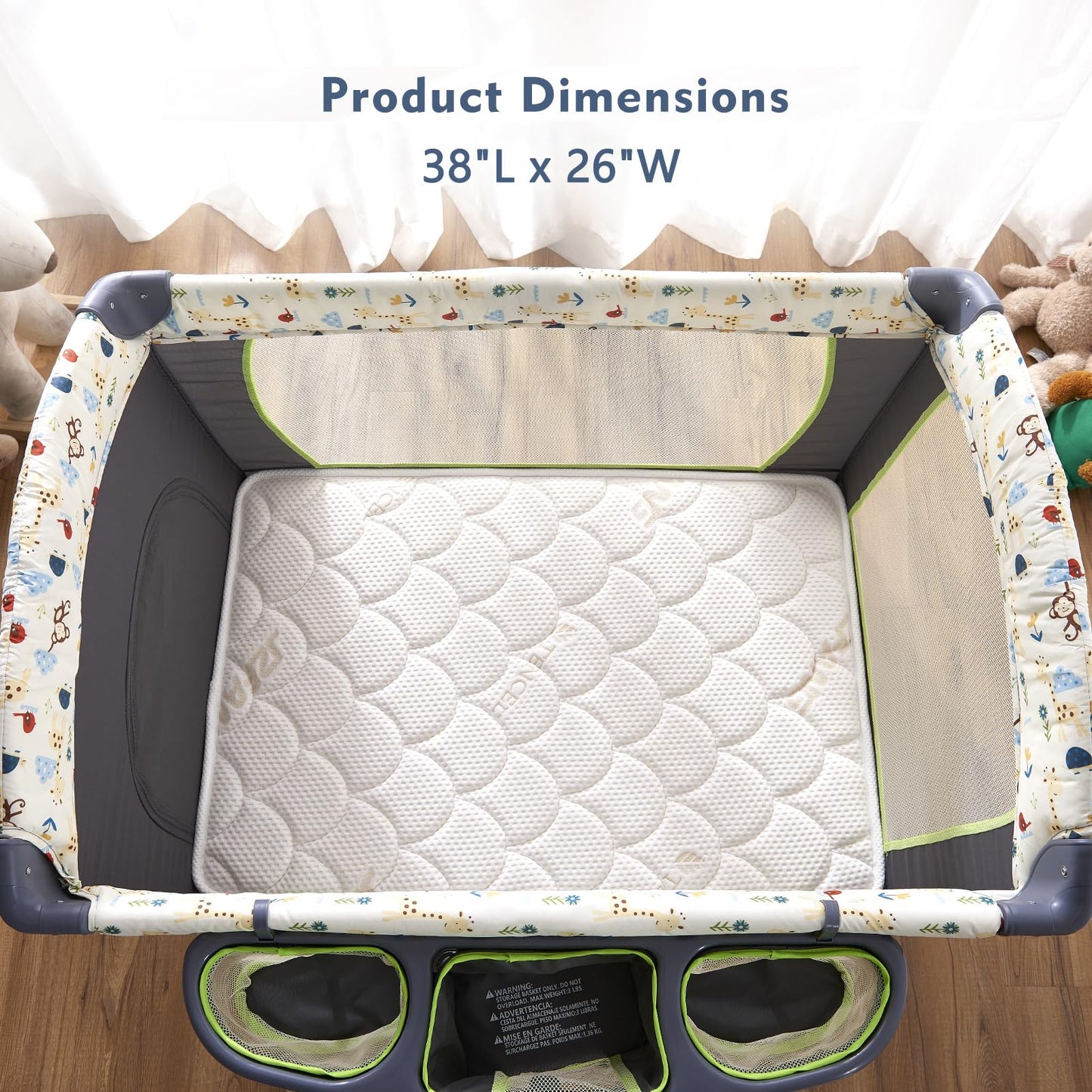 Vibe Bear Premium Pack and Play Mattress Topper 38" x 26" - Breathable, Soft, Medium Firmness Playpen Mattress Topper - Fits Pack N Play Playpens - White