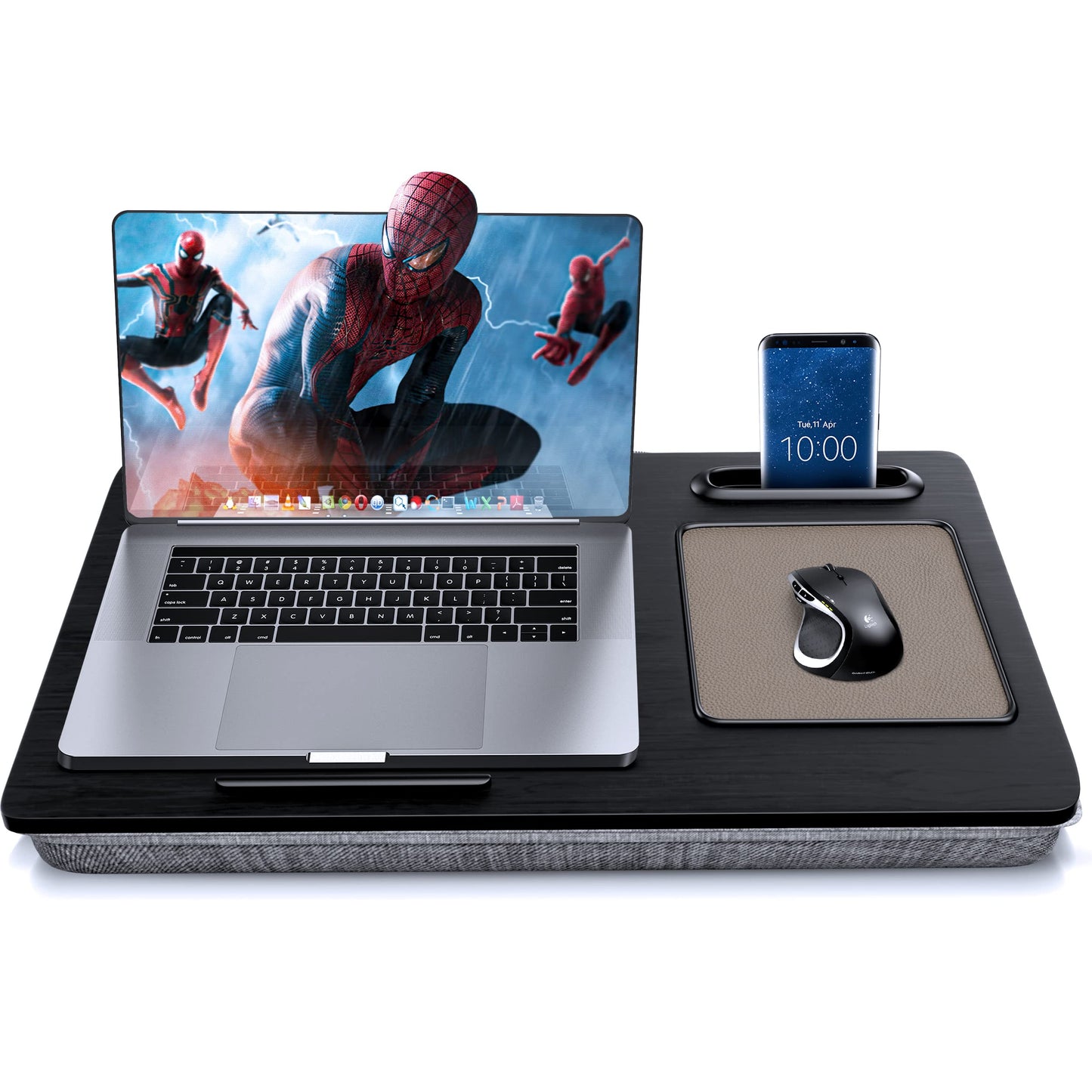 SHOPPINGALL Lap Desk Portable Laptop Stand Desk Fits up to 17" Laptop with Cushion Mouse Pad, Tablet & Cellphone Holder Slot for Sofa Couch & Bed, Home & Office Portable Desk - SA-BR182-Black