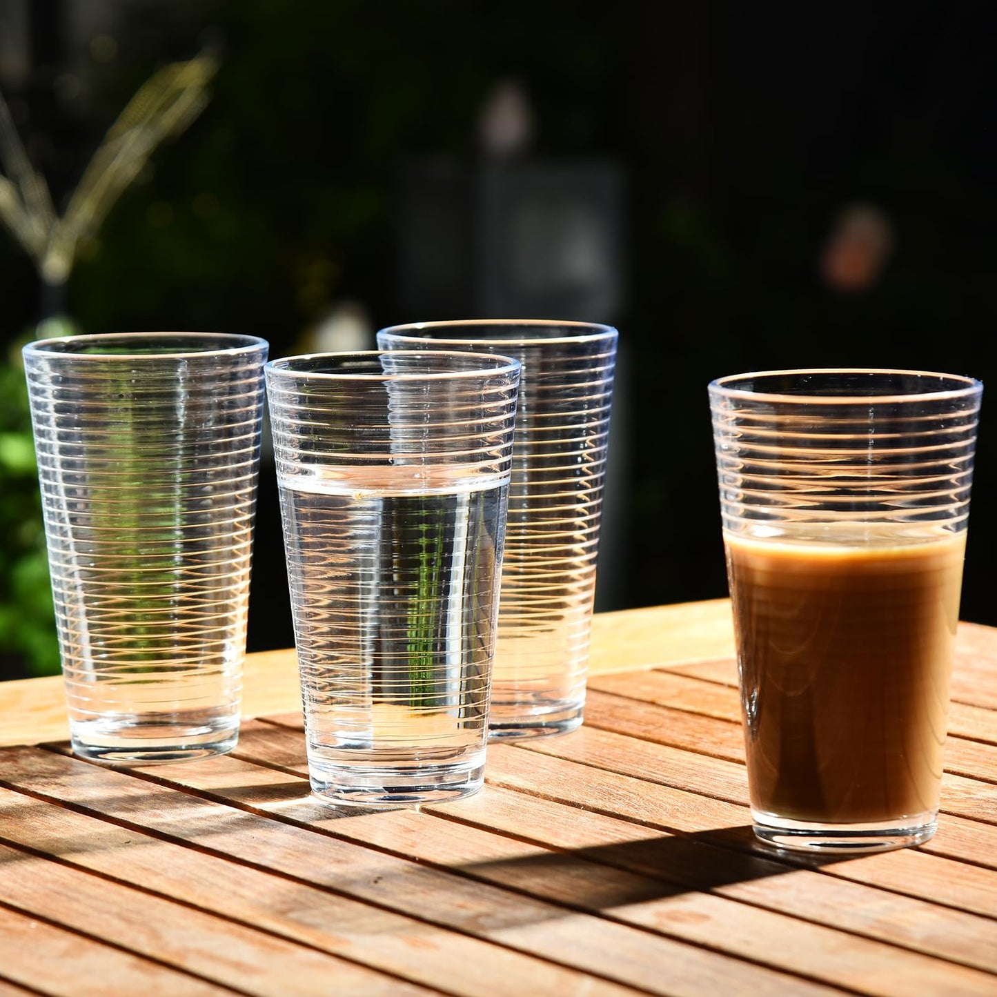 ALINK Glassware Drinking Glasses Set of 6, Premium Quality 16 Oz Highball Glass Cups. Coolers, Ribbed Glassware. Ideal for Water, Juice, Cocktails, and Iced Tea. Dishwasher Safe