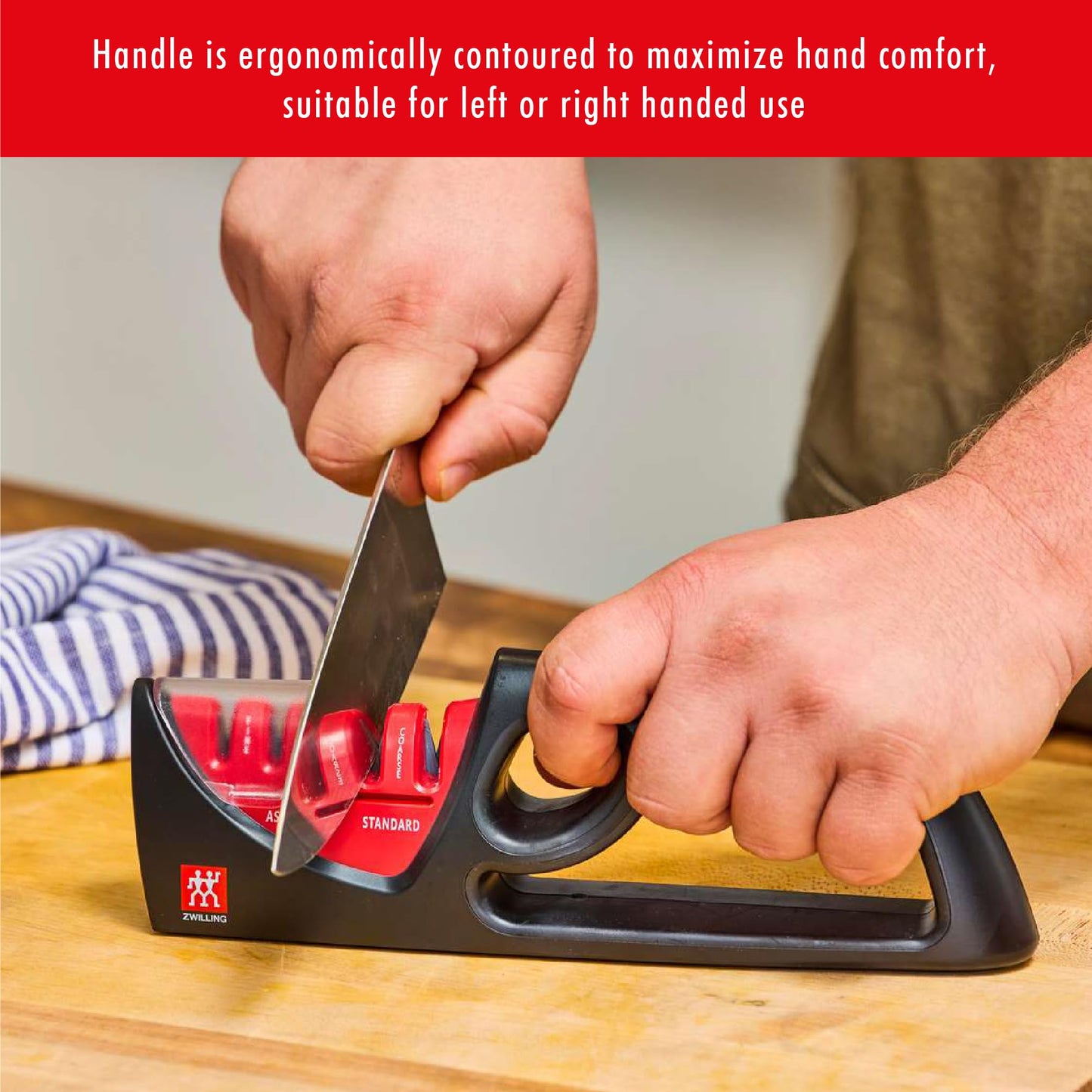 ZWILLING 4 Stage Pull-Through Knife Sharpener - Safety Grip, Non-Slip Base, for Western/Asian Honing, Black, Regular, 32602-001