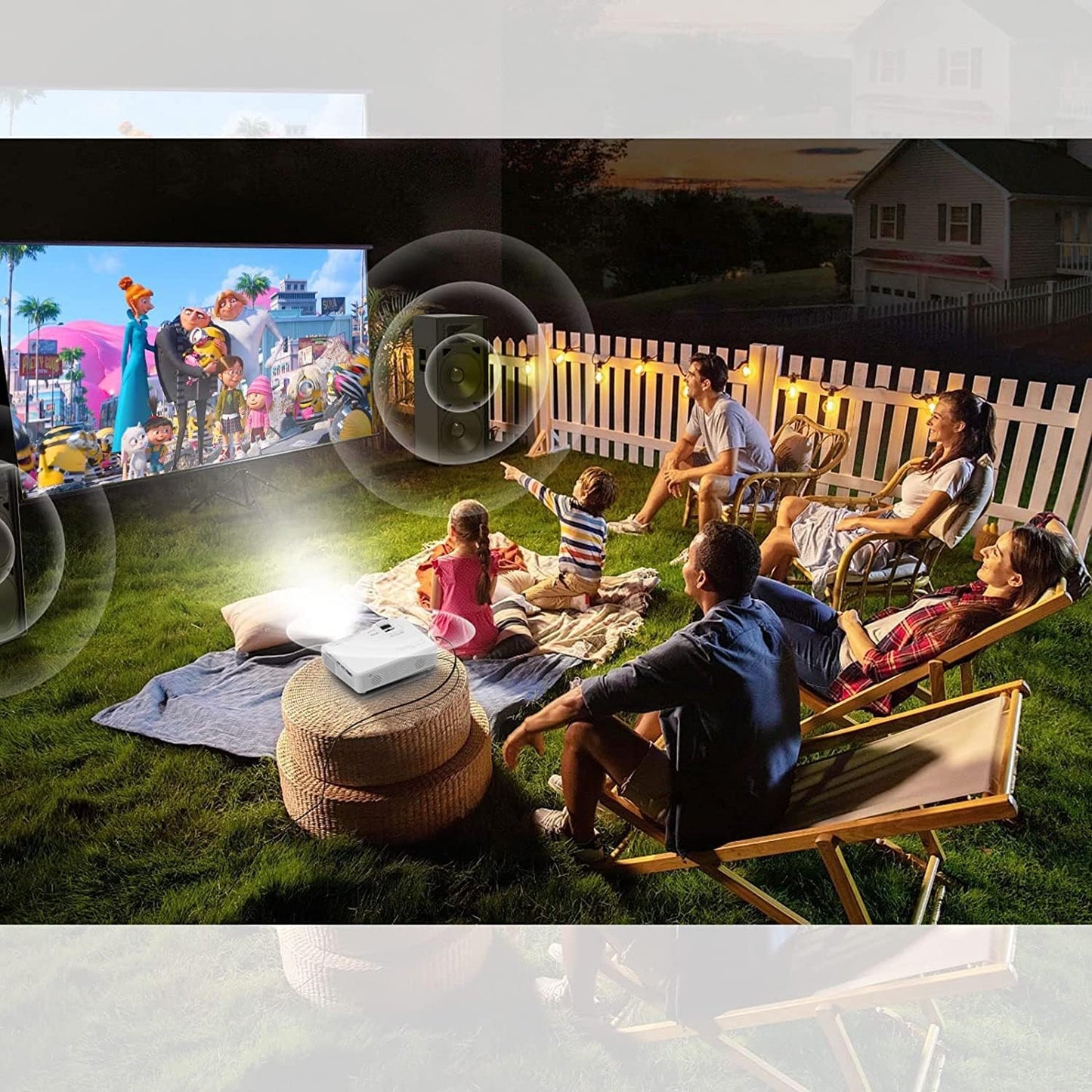 Mini Projector with Screen, 1080P Portable Projector with Bluetooth, Outdoor Movie Projector Compatible with TV Stick Smartphone & Tablet PC HDMI USB AV TF