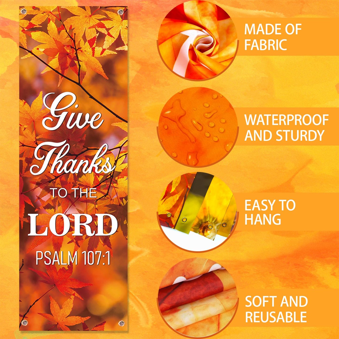 4 Pcs Fall Harvest Church Banners with Bible Verse Backdrop, Religious Praise Hanging Signs, for Church Decorations Sanctuary Wall Fall Harvest Banners
