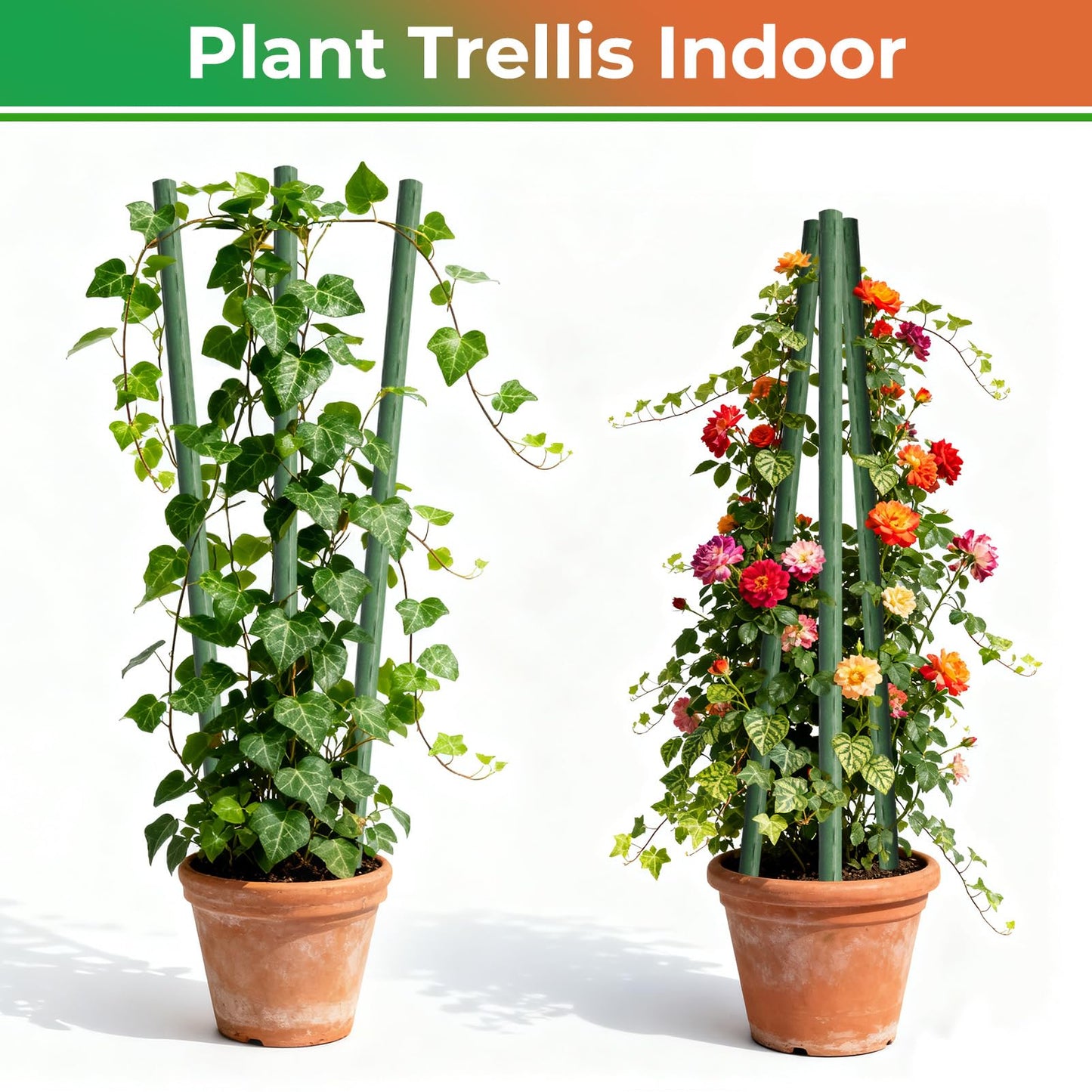 Garden Stake Kit 100 Pack Plastic Coated Metal Stick with 50 Connector 40 Rotatable Clips for Indoor Outdoor Plant Tomato Flower (100)