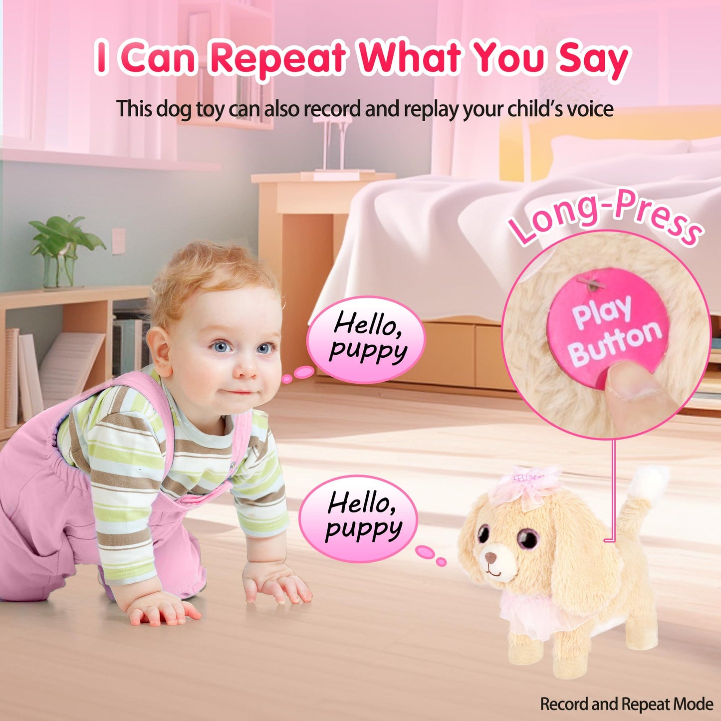 Puppy Toys for Girls - Golden Retriever Plush Dog Toy with Sitting, Walking, Barking, Tail Wagging & Recording, Touch & Voice Control Walking Dog Toys for Kids 3+ Years Old