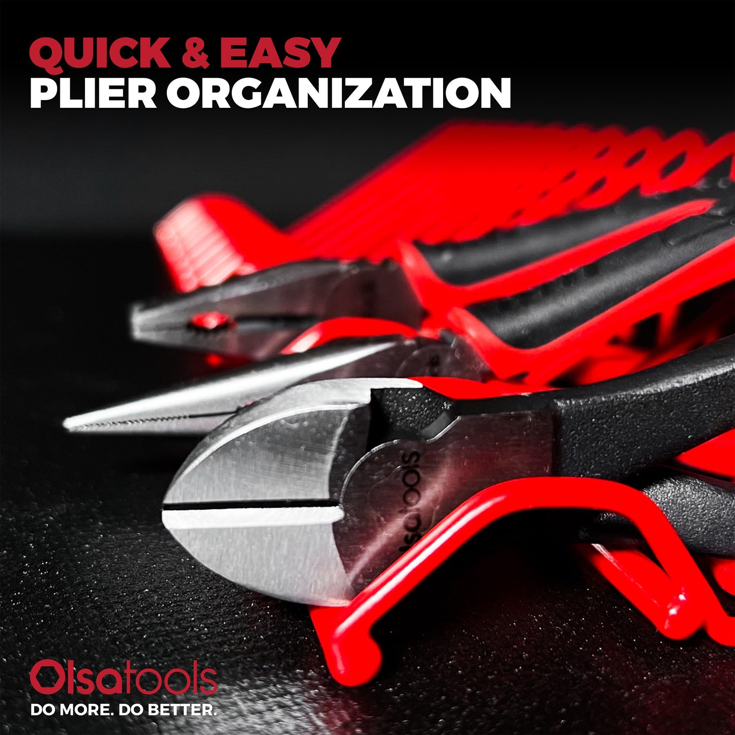 Olsa Tools Plier Organizer Rack - Red - 2pc Set Holds 32 Pliers - Tool Box Drawer Storage - Professional-Grade Plier Holder - Part: 1142