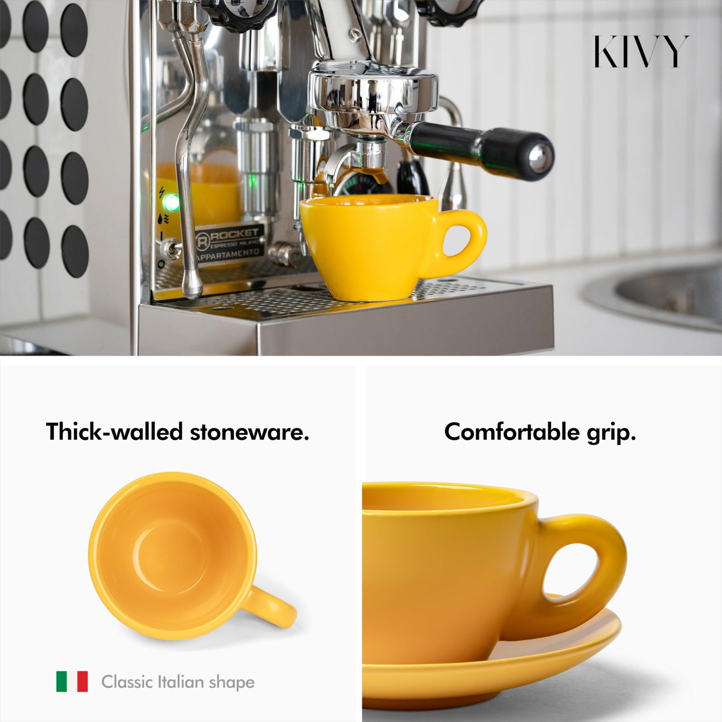 KIVY Set of 4 8oz Thick Walled Ceramic Latte Art Italian Mugs