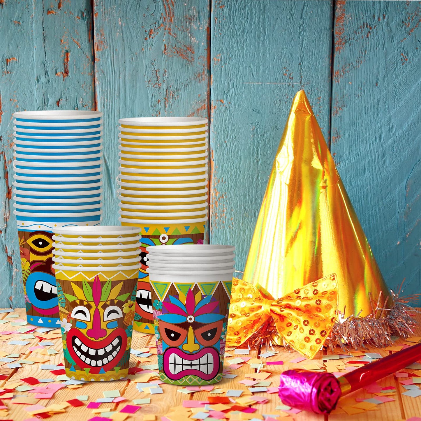 Yinder 60 Pieces Tiki Cups 9 oz Tiki Disposable Paper Cups Cute Party Decorations Summer Pool Party Decor for Kids Adults Beach Drinking Supplies(Hawaii)