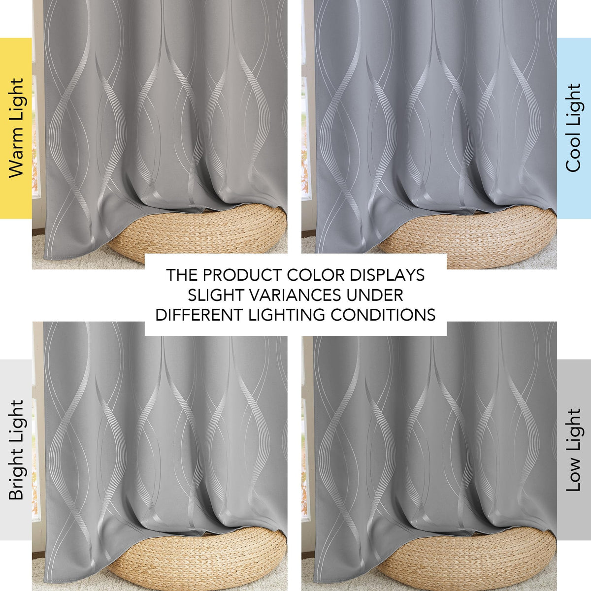 NICETOWN 100% Blackout Silver Grey Curtains Panels for Bedroom, Noise Reducing Thermal Insulated Wave Line Foil Print Design Window Blinds for Patio Sliding Glass Door (2 Panels,52" x 84")