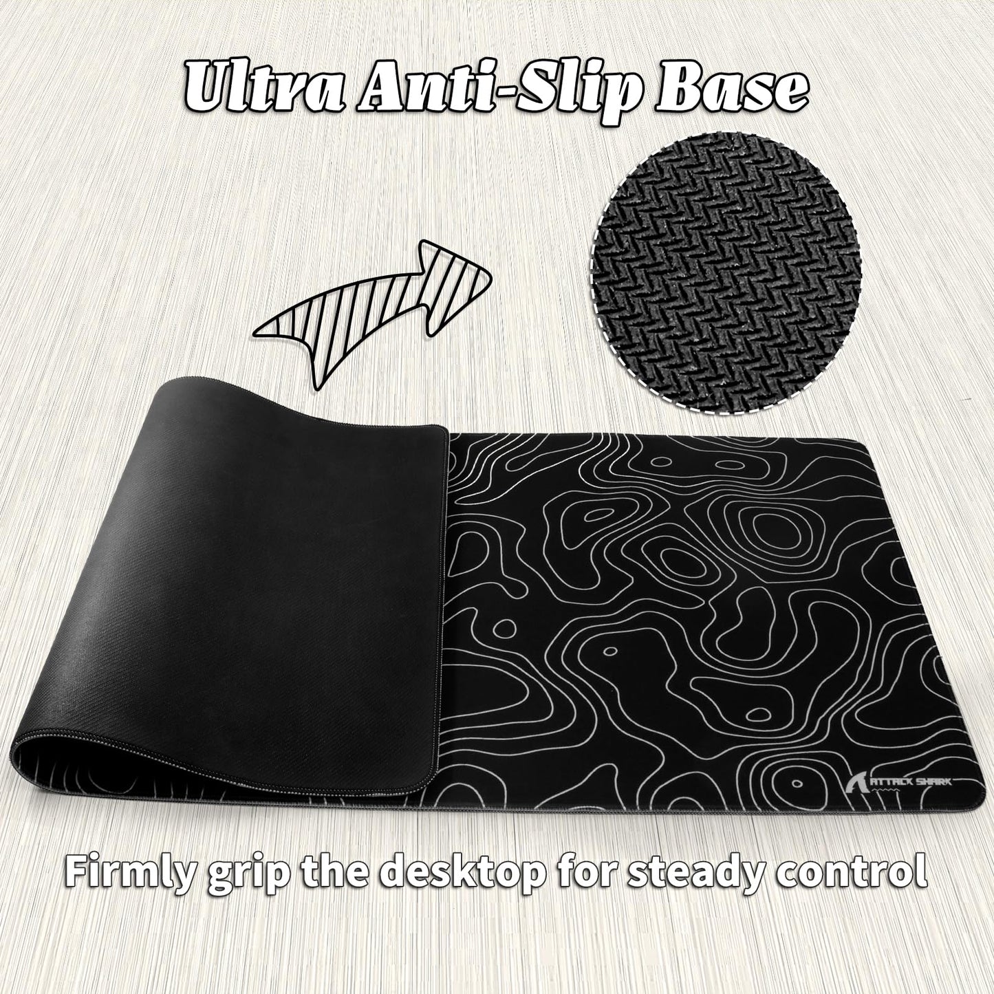 ATTACK SHARK CM02 PRO Extra Large Gaming Mouse Pad, with Anti-Slip Rubber Never-Slip Stability Esports Mousepad, XXL Full Desk Coverage for Writing Desk Office Home Laptop-Black Topographic Line